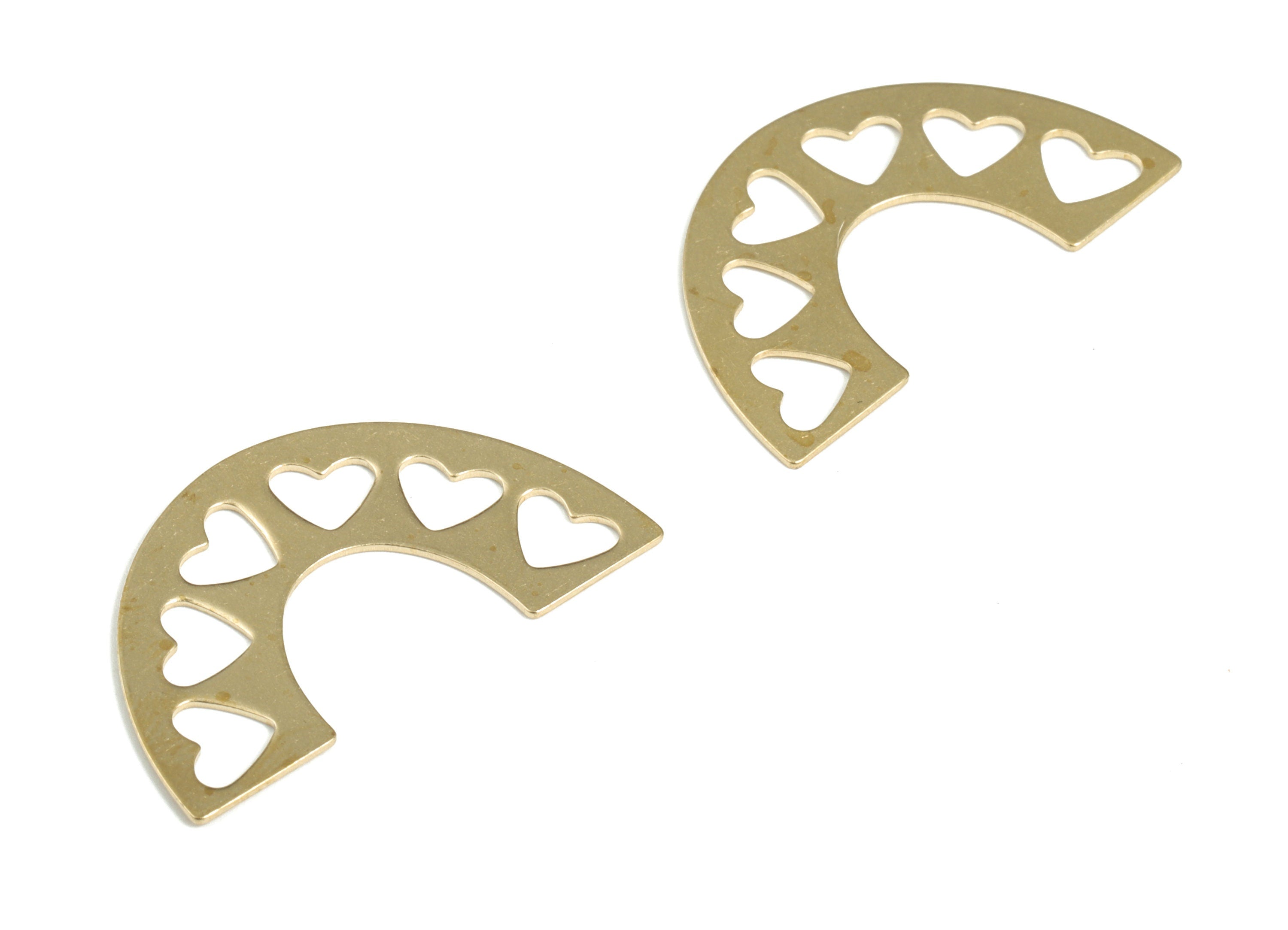 Brass Half Moon Hearts Pendant - Semi Circle Heart Earring Charms - Earring Findings - Jewelry Making Supplies - 30.0x17.77x0.62mm - PP3840 - DOMEDBAZAAR