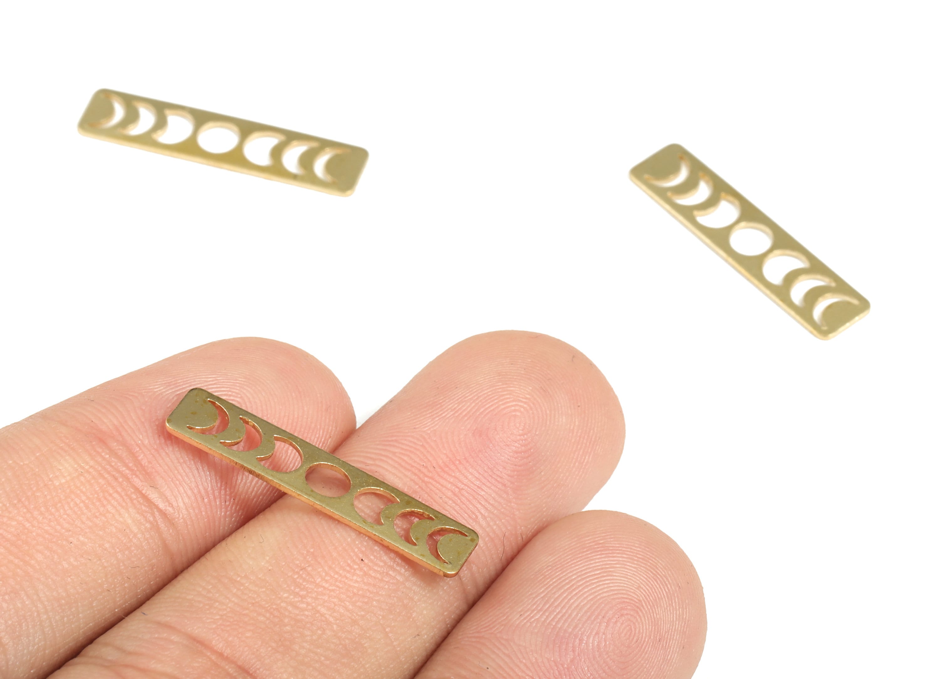 Brass Phases of Moon Earring Charms - Raw Brass Rectangle Pendant- Earring Findings- Jewelry Supplies – 25.14x5.75x0.67mm - PP3843 - DOMEDBAZAAR