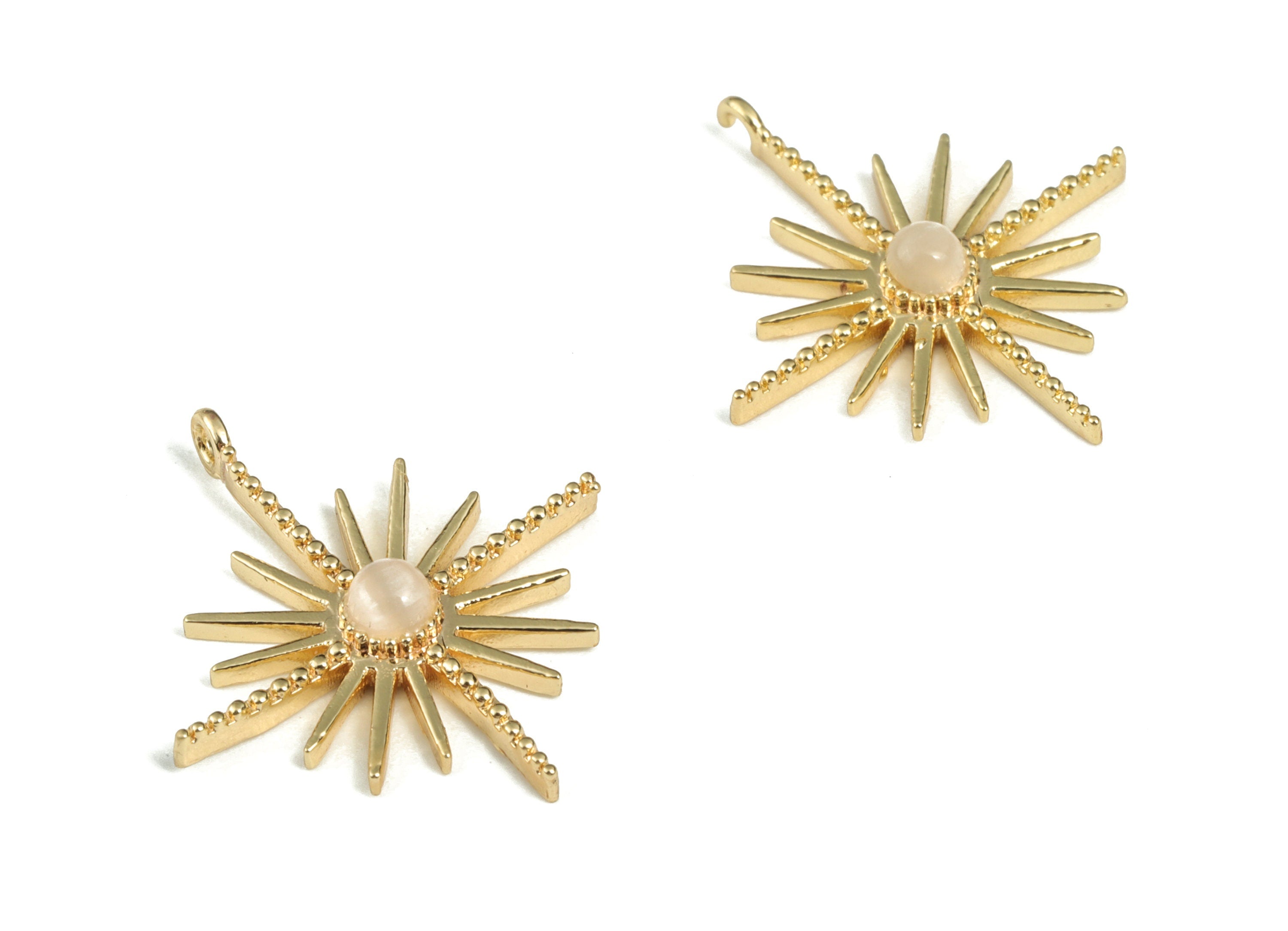 Brass Sun Earring Charms With Zircon - Gold Sun Pendant - 18K Real Gold Plated Brass - Jewelry Making Supplies - 22.03x19.67x3.5mm - RGP2817 - DOMEDBAZAAR