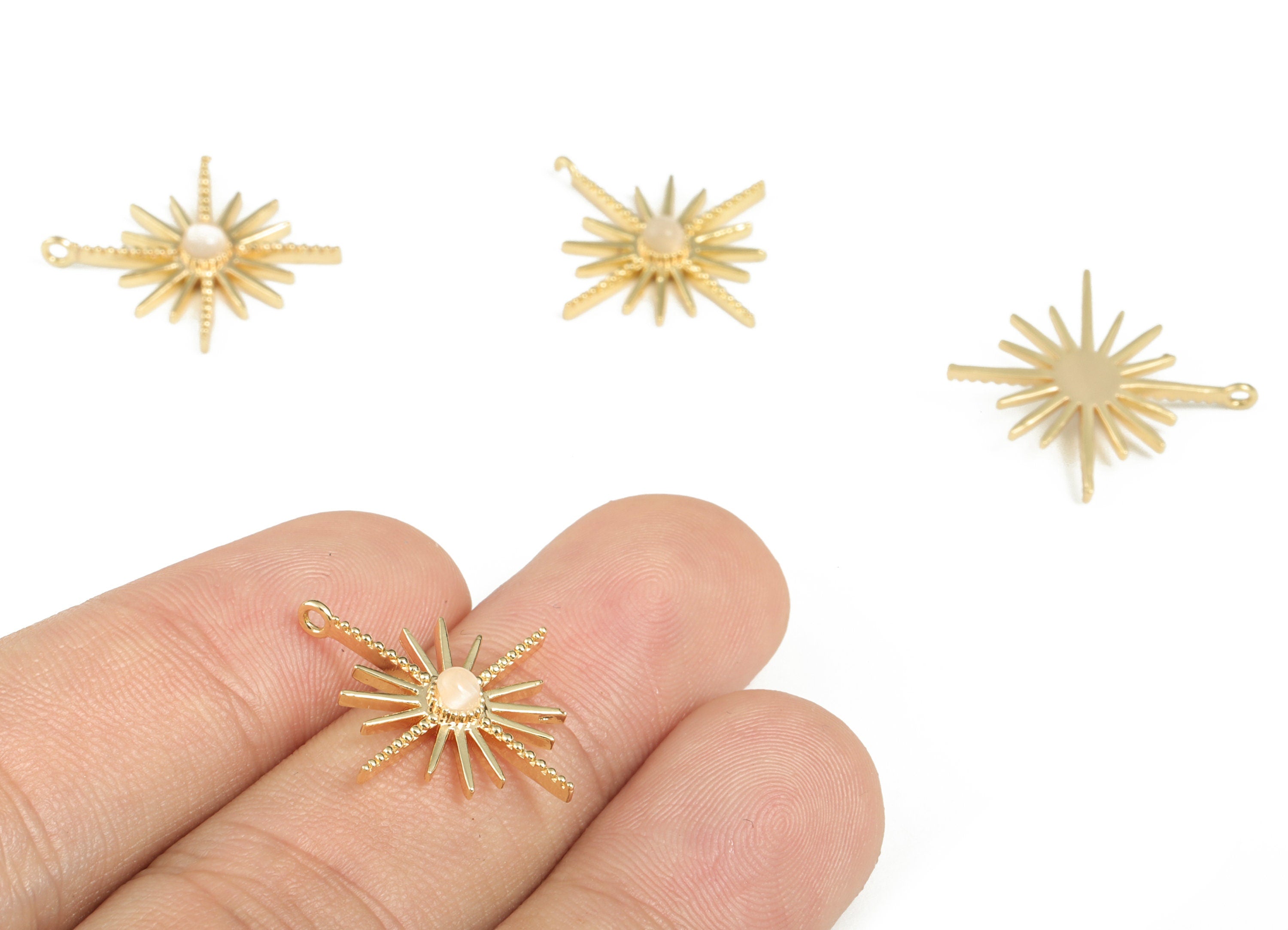 Brass Sun Earring Charms With Zircon - Gold Sun Pendant - 18K Real Gold Plated Brass - Jewelry Making Supplies - 22.03x19.67x3.5mm - RGP2817 - DOMEDBAZAAR