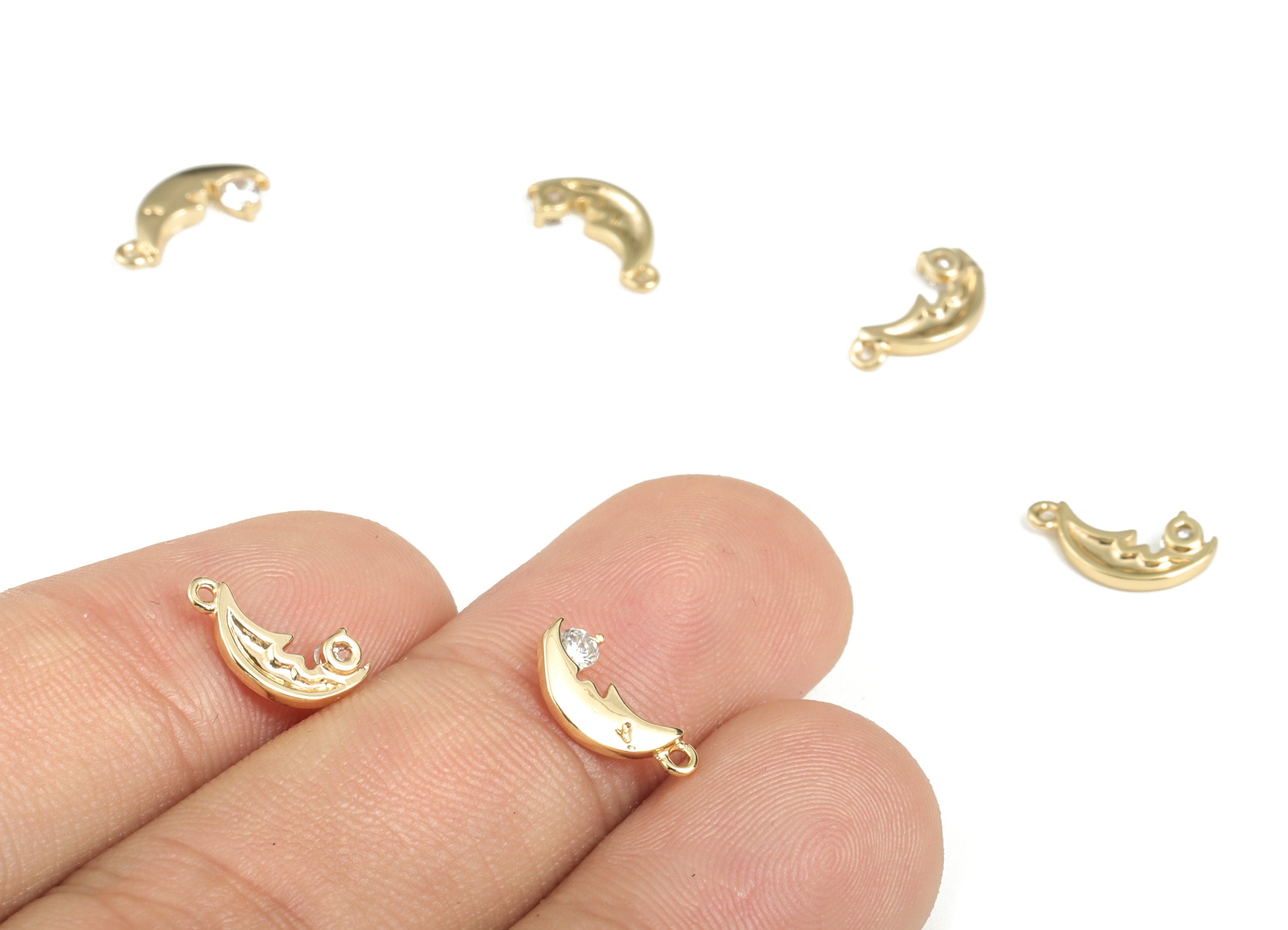 Brass Moon Star Earring Charms With Zircon - Gold Moon Star Pendant – 18K Real Gold Plated – Jewelry Supplies - 11.29x5.58x1.67mm – RGP2820 - DOMEDBAZAAR