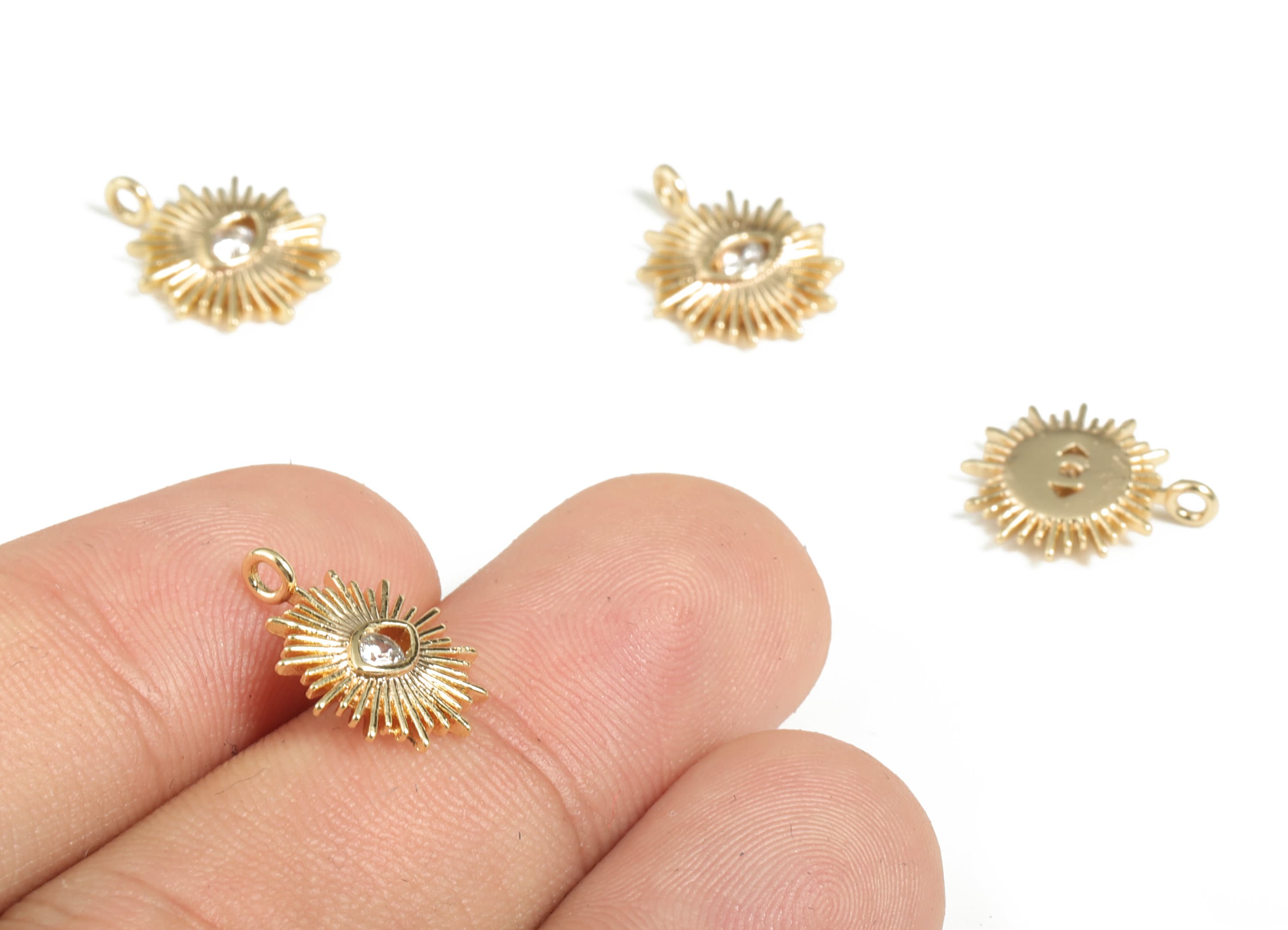 Brass Sun Eye Earring Charms With Zircon – Gold Sun Eye Pendant – 18K Real Gold Plated Brass – Jewelry Supplies - 14.57x11.58x2mm – RGP2850 - DOMEDBAZAAR