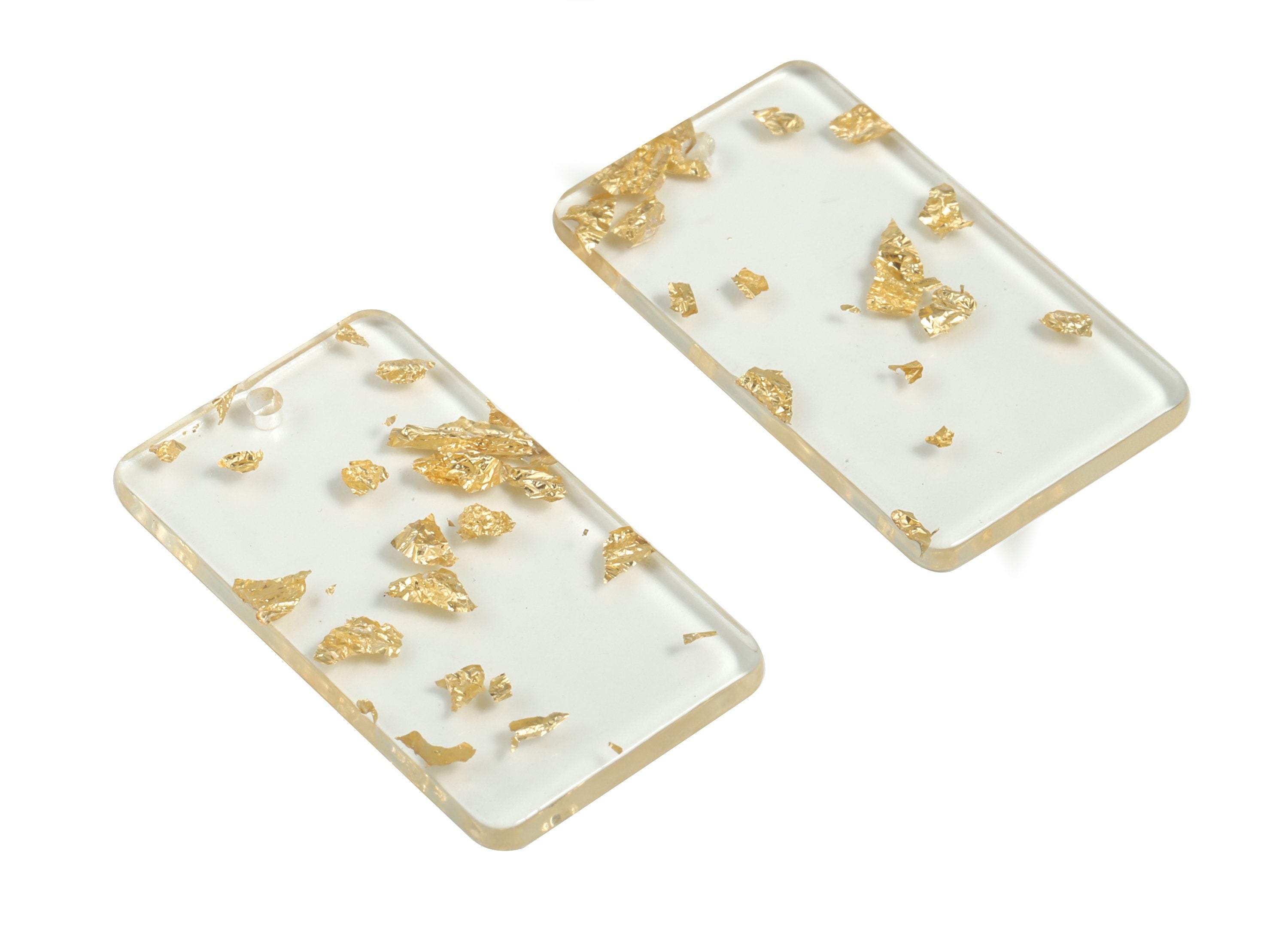 Acetate Rectangle Earring Charms - Rectangle Pendant - Gold Foil & Confetti - Color Code: A255 - 33.73x19.46x2.65mm - AC1217-A255 - DOMEDBAZAAR