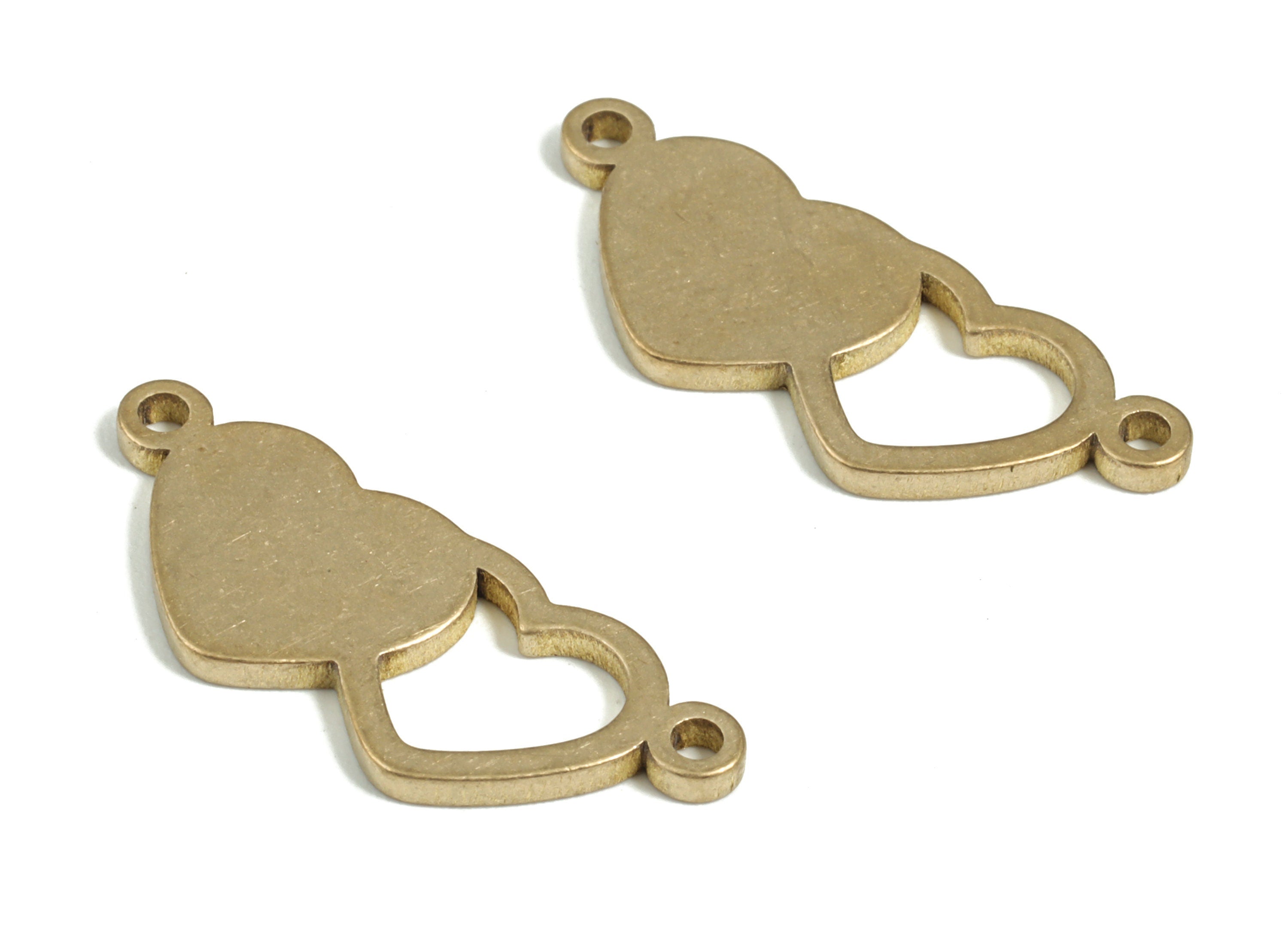 Brass Double Heart Earring Connector - Raw Brass Double Heart Charms - Earring Findings - Jewelry Making Supplies - 26.22x10x1.5mm - PP3941 - DOMEDBAZAAR