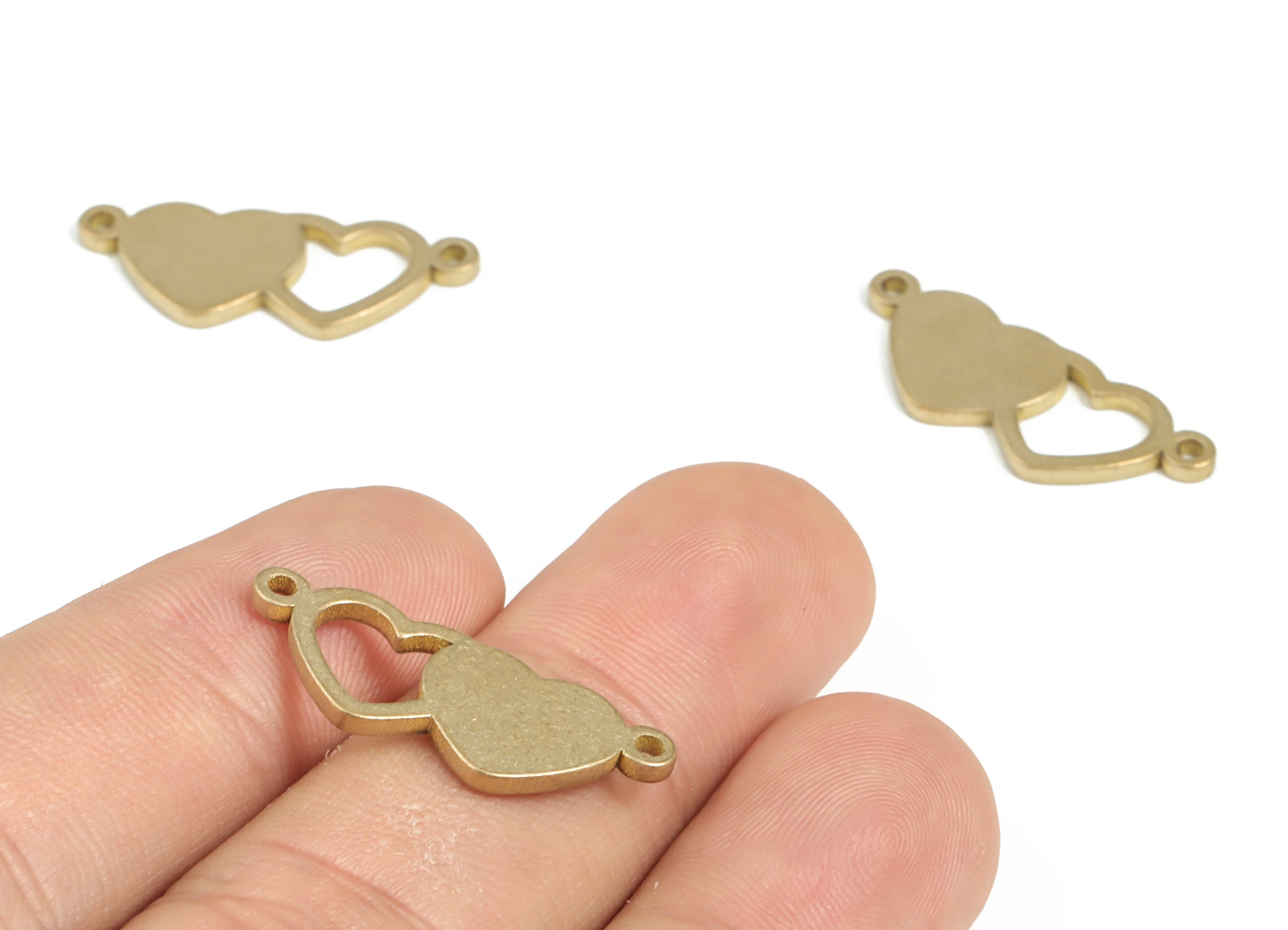 Brass Double Heart Earring Connector - Raw Brass Double Heart Charms - Earring Findings - Jewelry Making Supplies - 26.22x10x1.5mm - PP3941 - DOMEDBAZAAR
