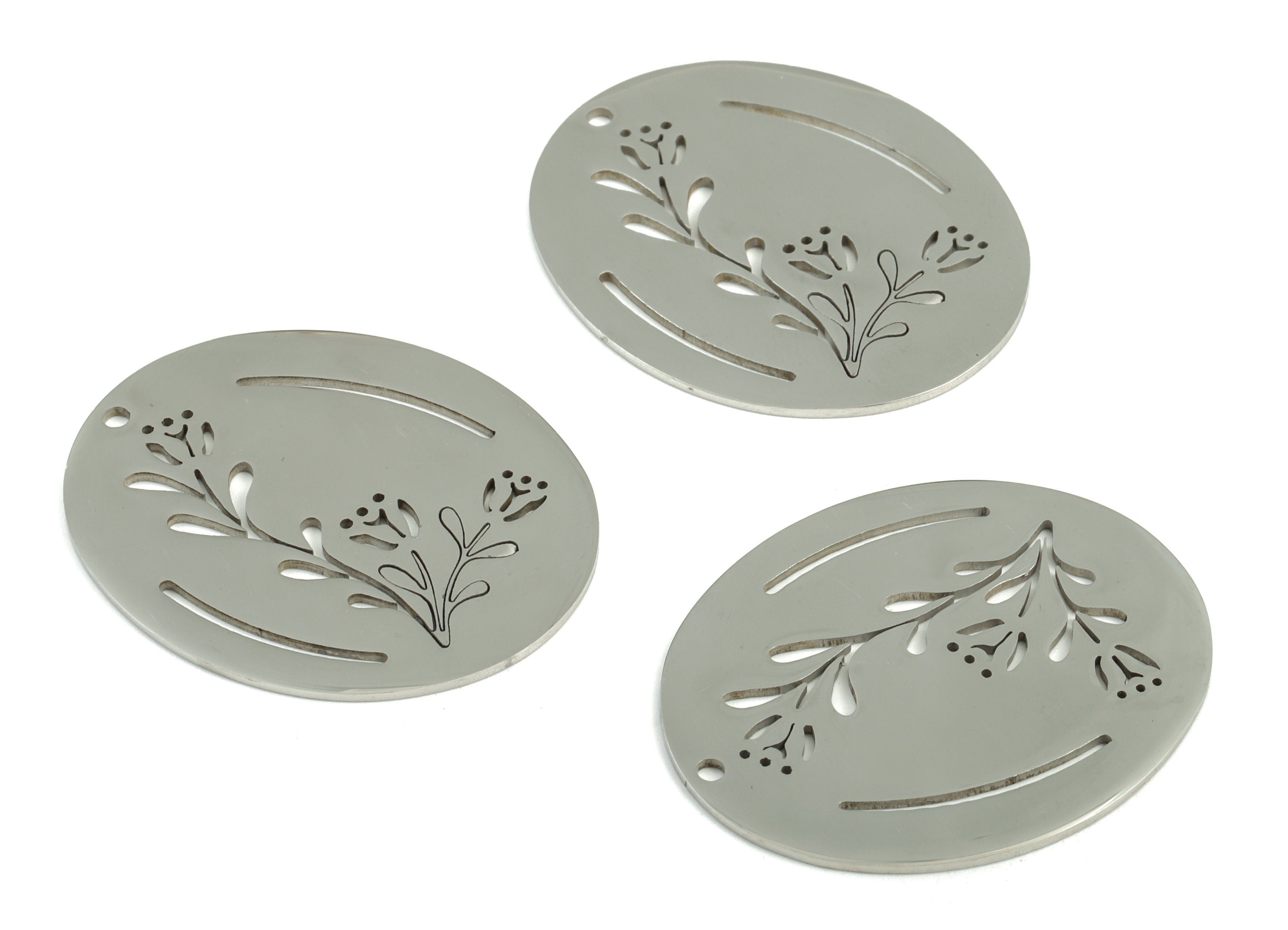 Stainless Steel Oval Flower Earring Charms - Stainless Steel Oval Flower Pendant - Jewelry Making Supplies - 42.36x35.6x0.99mm - SS1197 - DOMEDBAZAAR