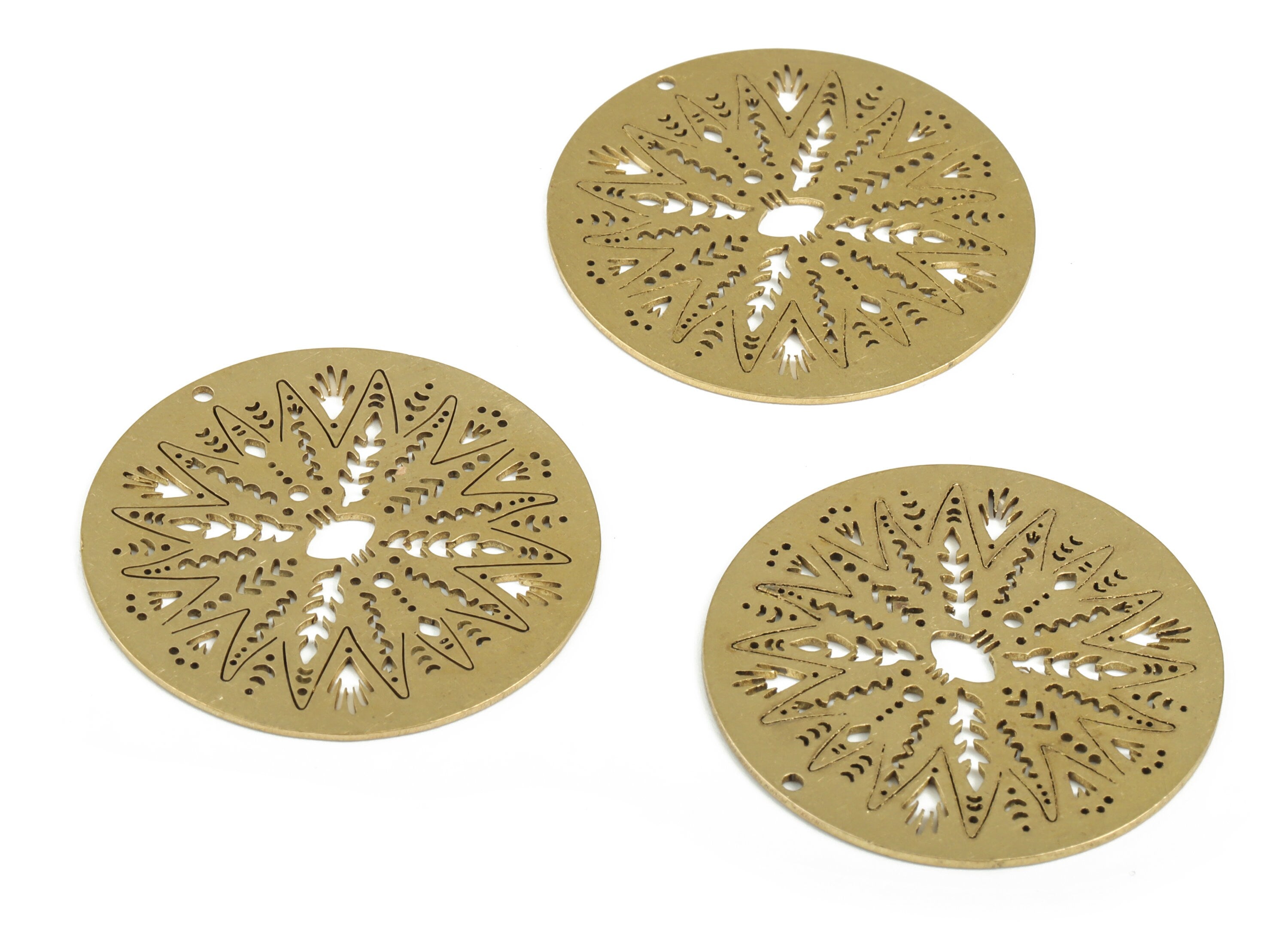 Brass Round Snowflake Earring Charms - Raw Brass Circle Snowflake Pendant - Jewelry Making Supplies - 34.97x34.97x0.9mm - PP3951 - DOMEDBAZAAR