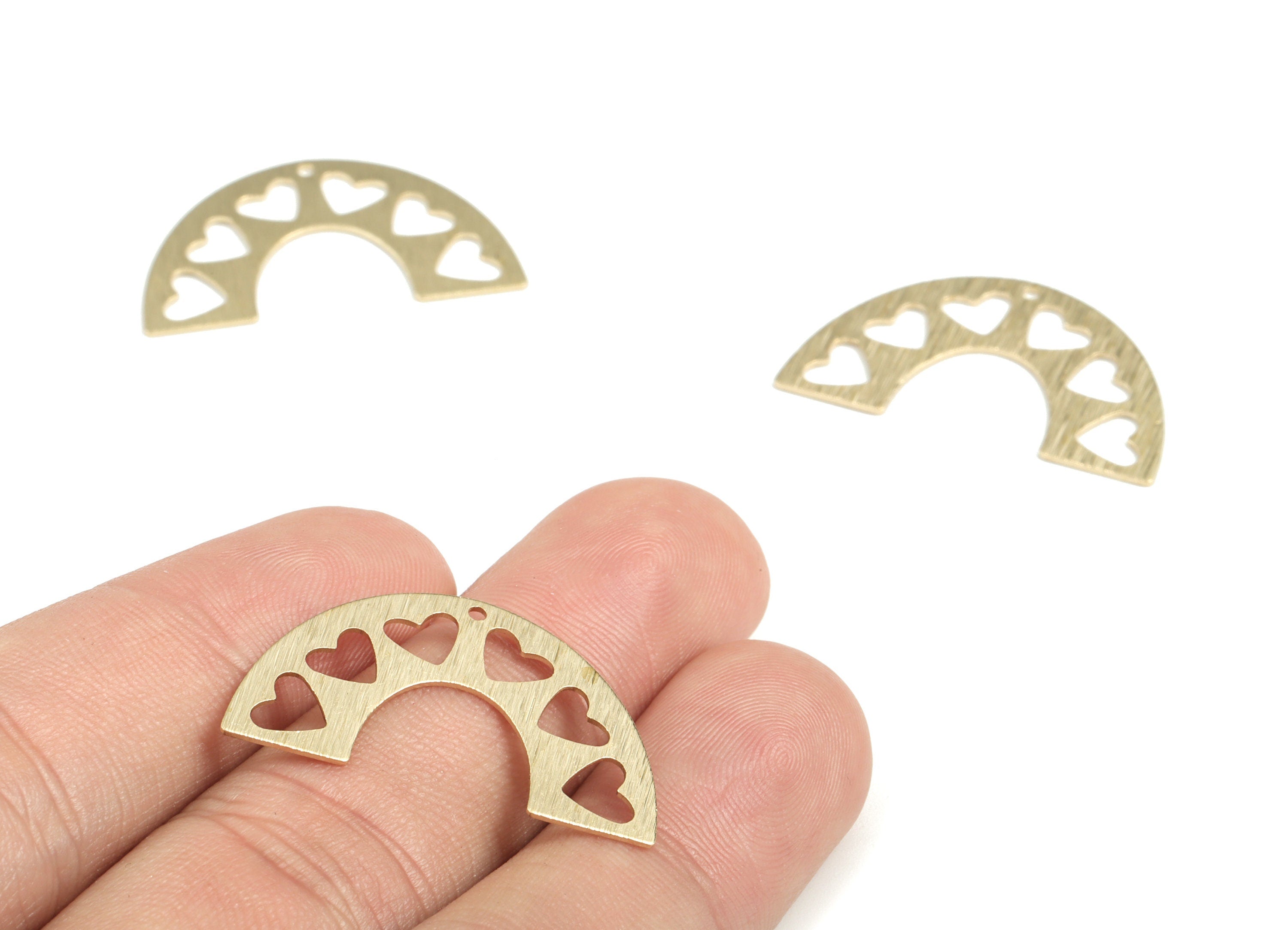 Brass Textured Half Moon Hearts Pendant - Semi Circle Heart Earring Charms - Jewelry Making Supplies - 30.01x17.79x0.64mm - PP3824 - DOMEDBAZAAR