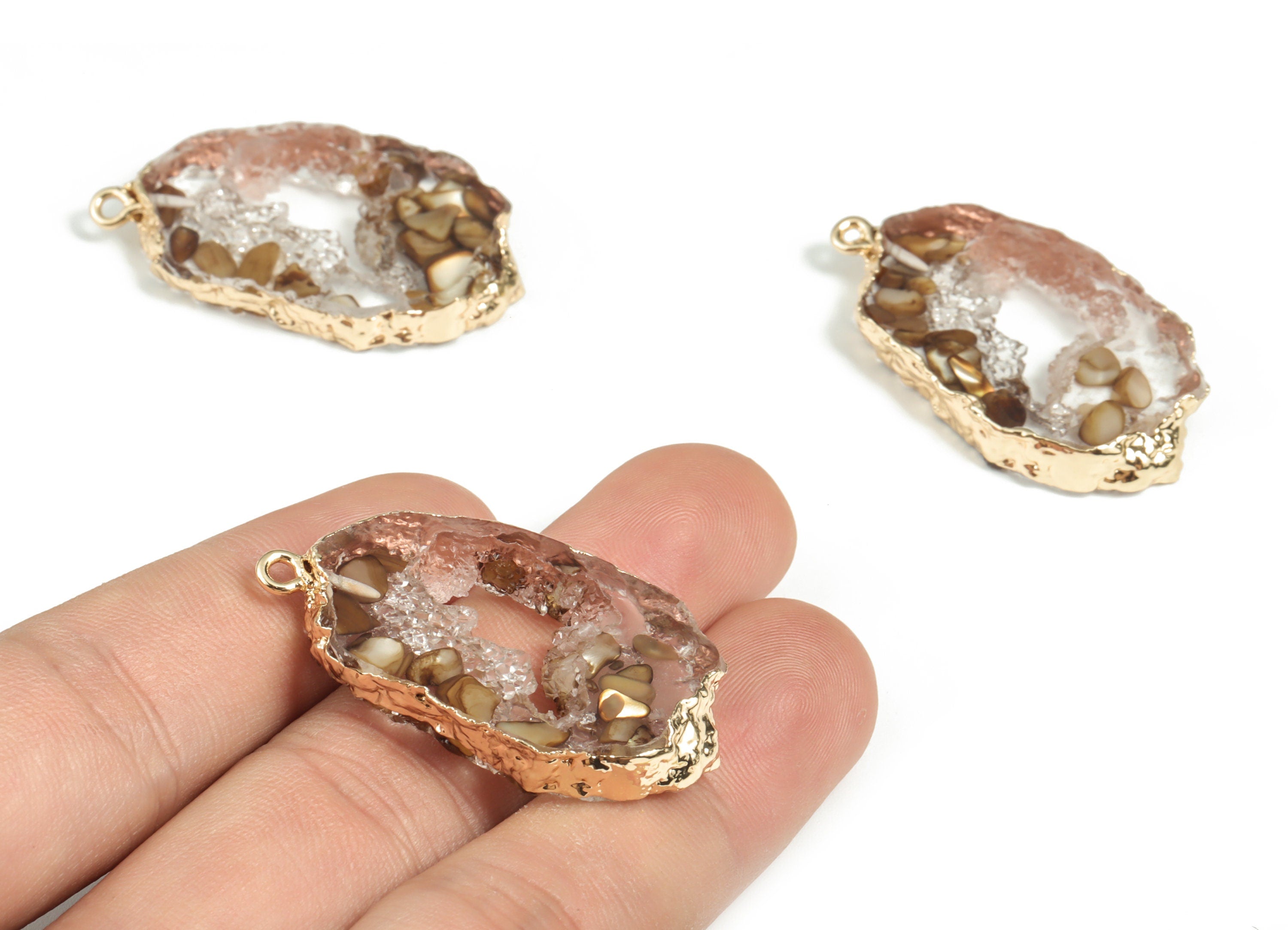 Resin Geometry Earring Charms - Resin Real Abalone Pendant - Gold Tone Plated Resin - Jewelry Supplies - 39.1x21.56x5.82mm - RC1174 - DOMEDBAZAAR