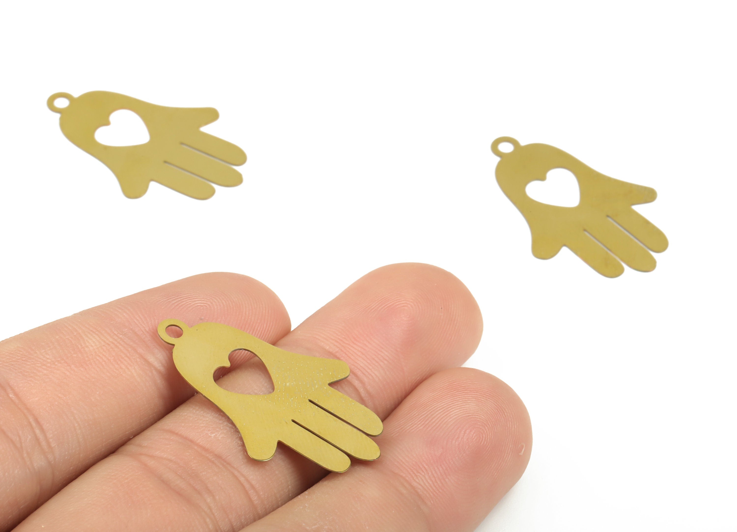 Raw Brass Hand Heart Charm – Hand Heart Charm – Brass Hand Earring Charm – Jewelry Making – Earring Charm - 29.72× 19.46× 0.29mm - JJC11959 - DOMEDBAZAAR