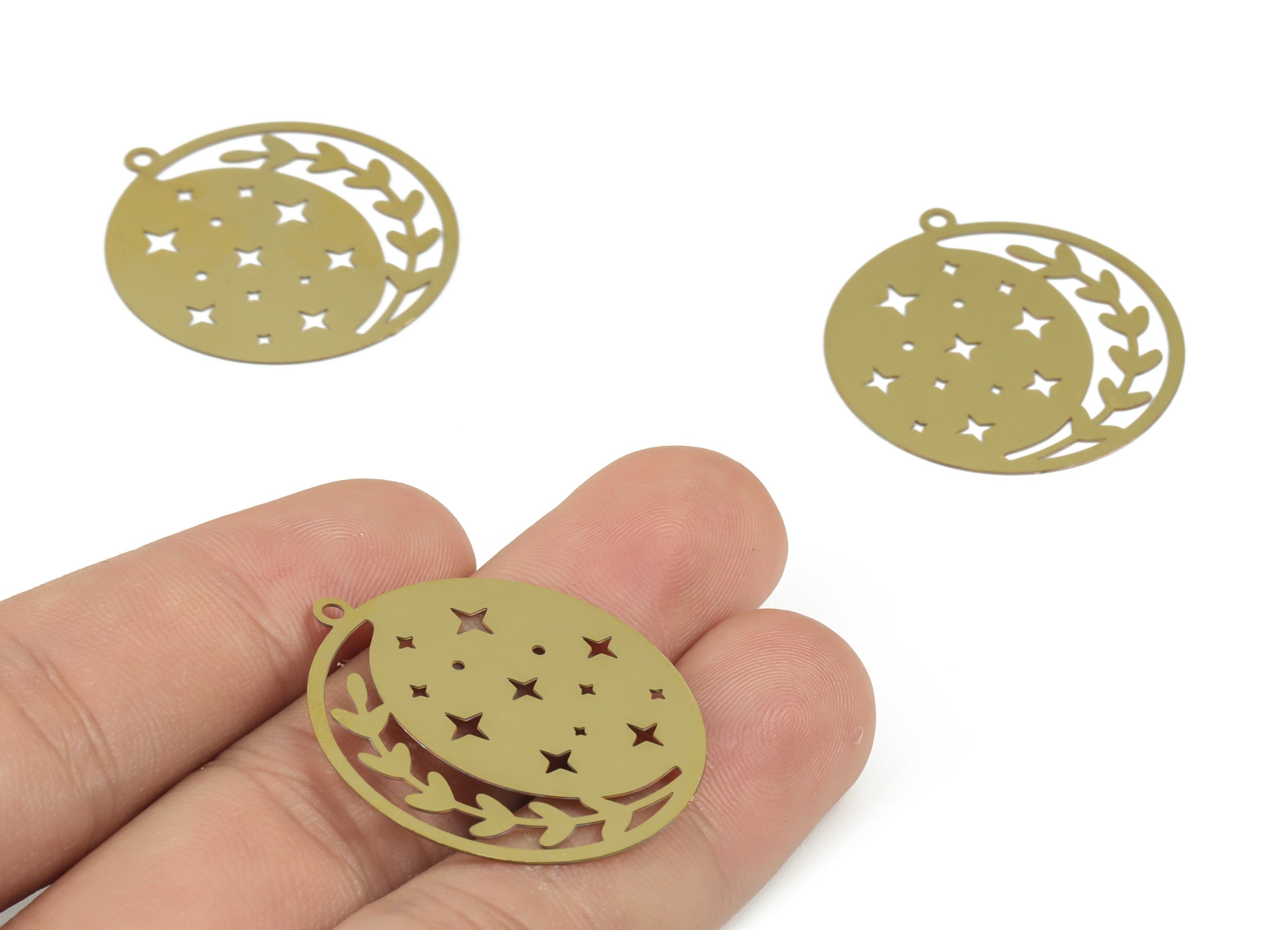 Raw Brass Crescent Moon Charms Pendant - Brass Round Moon Charm - Brass Findings - Jewelry Making - 32.45×29.9× 0.28mm - JJB6516 - DOMEDBAZAAR