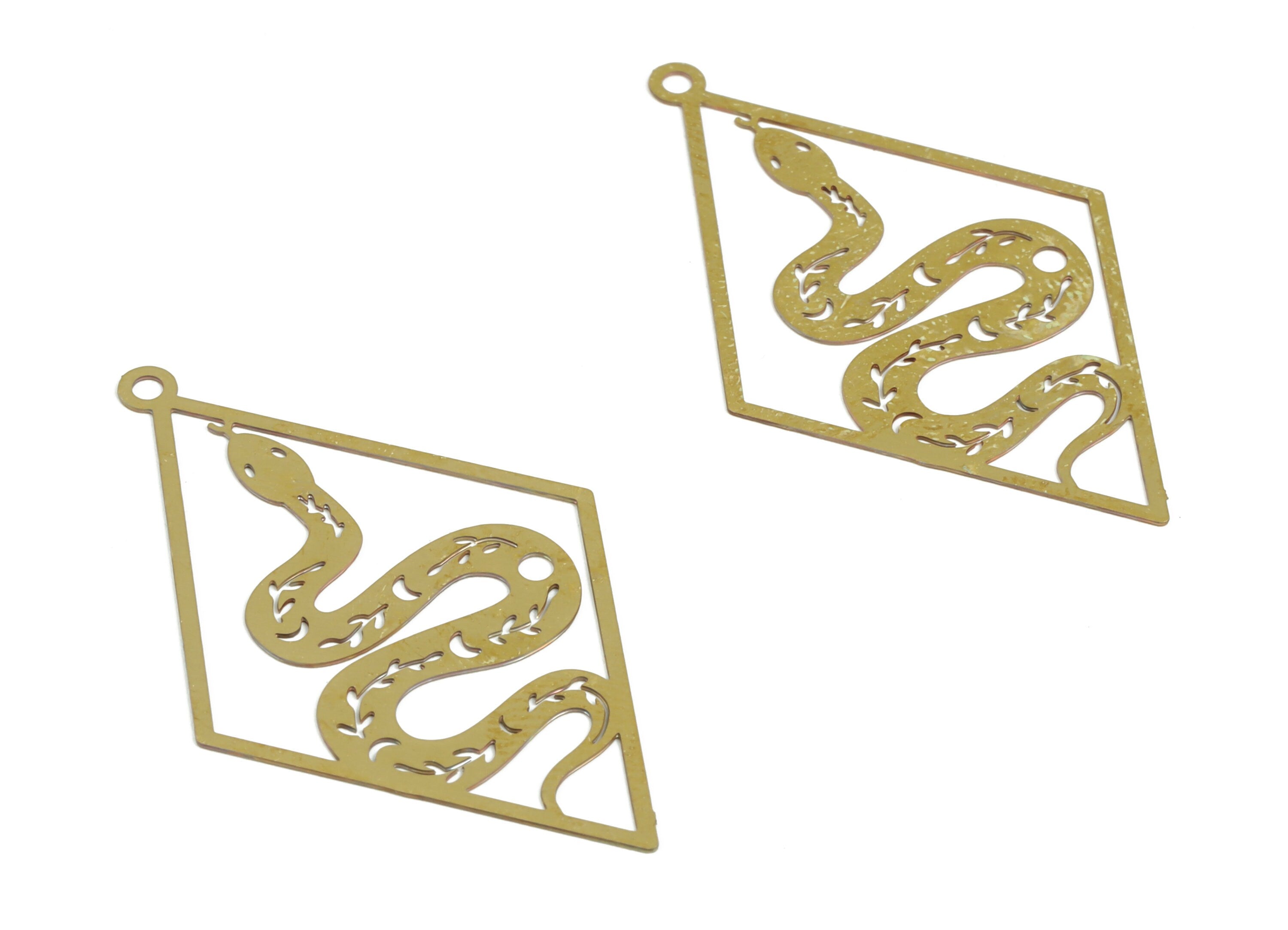 Raw Brass Rhombus Snake Charm – Snake Rhombus Pendant Charm – Brass Earring Charm - Jewelry Making Supplies - 42.02×25.73×0.29mm - JJB6521 - DOMEDBAZAAR