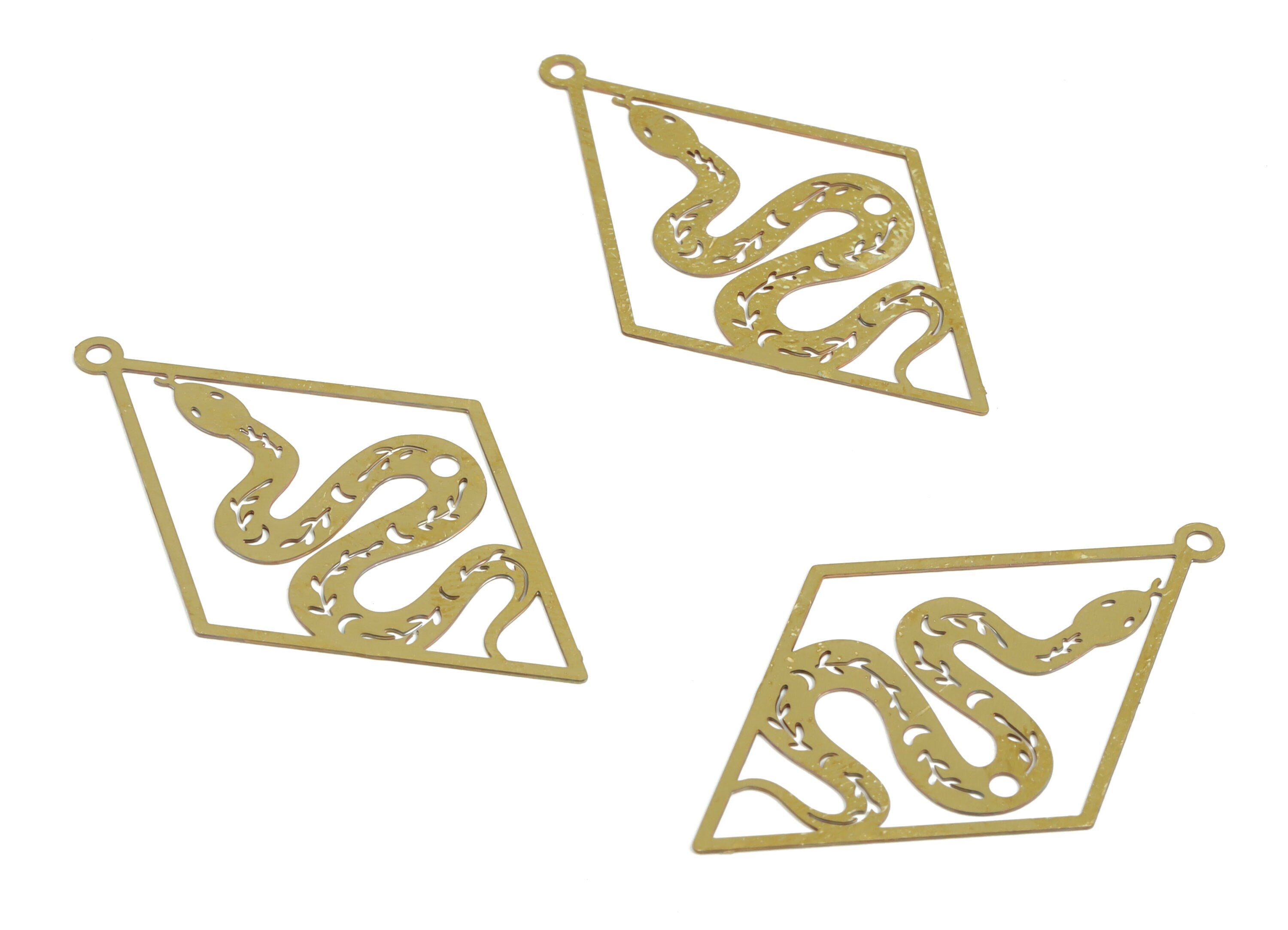 Raw Brass Rhombus Snake Charm – Snake Rhombus Pendant Charm – Brass Earring Charm - Jewelry Making Supplies - 42.02×25.73×0.29mm - JJB6521 - DOMEDBAZAAR