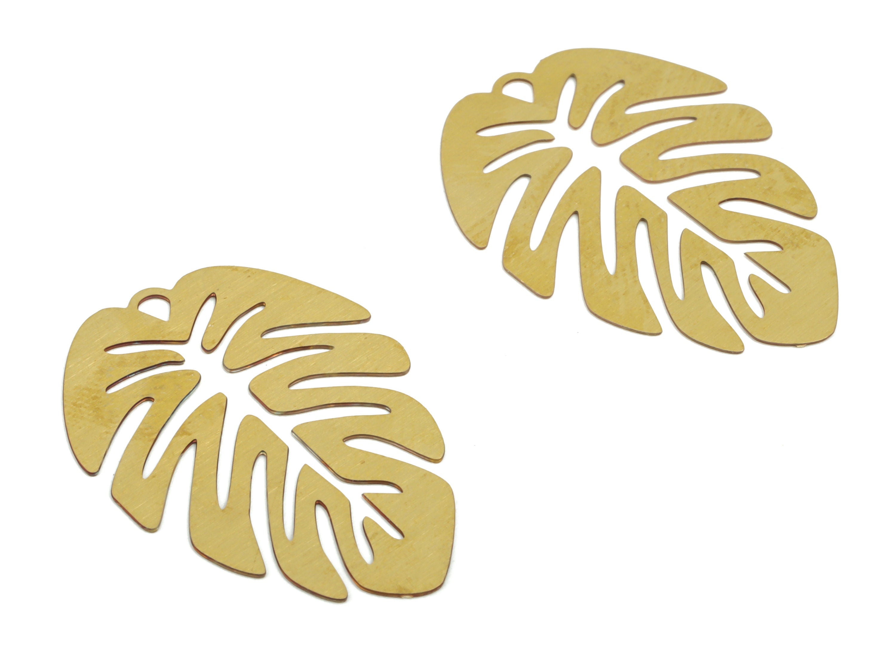 Brass Monstera Earring Charms - Raw Brass Monstera Pendant - Earring Findings - Jewelry Making Supplies - 27.93x19.73x0.28mm - JJC11801 - DOMEDBAZAAR