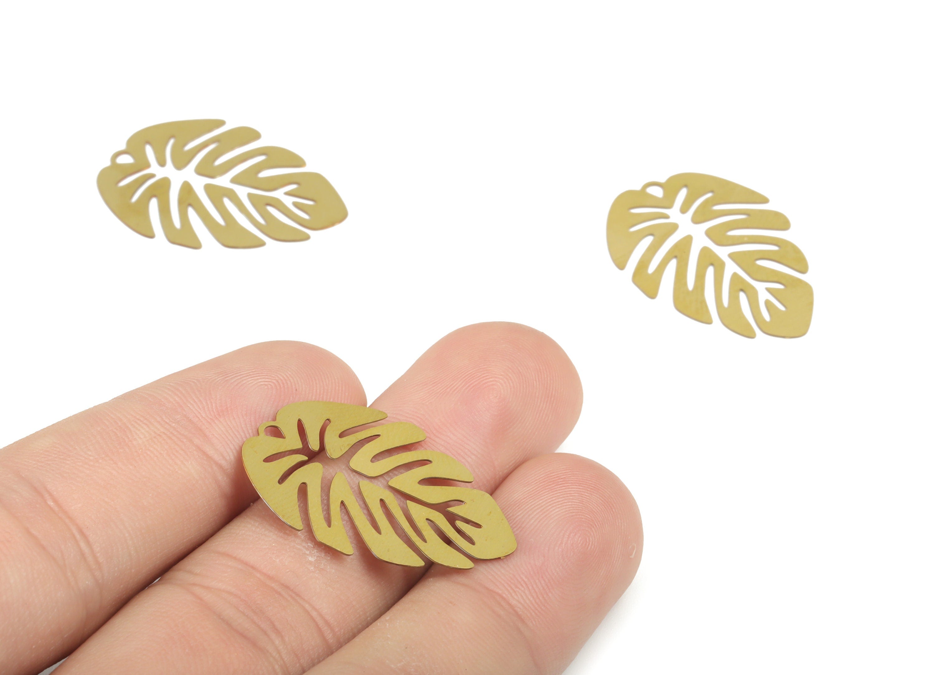 Brass Monstera Earring Charms - Raw Brass Monstera Pendant - Earring Findings - Jewelry Making Supplies - 27.93x19.73x0.28mm - JJC11801 - DOMEDBAZAAR