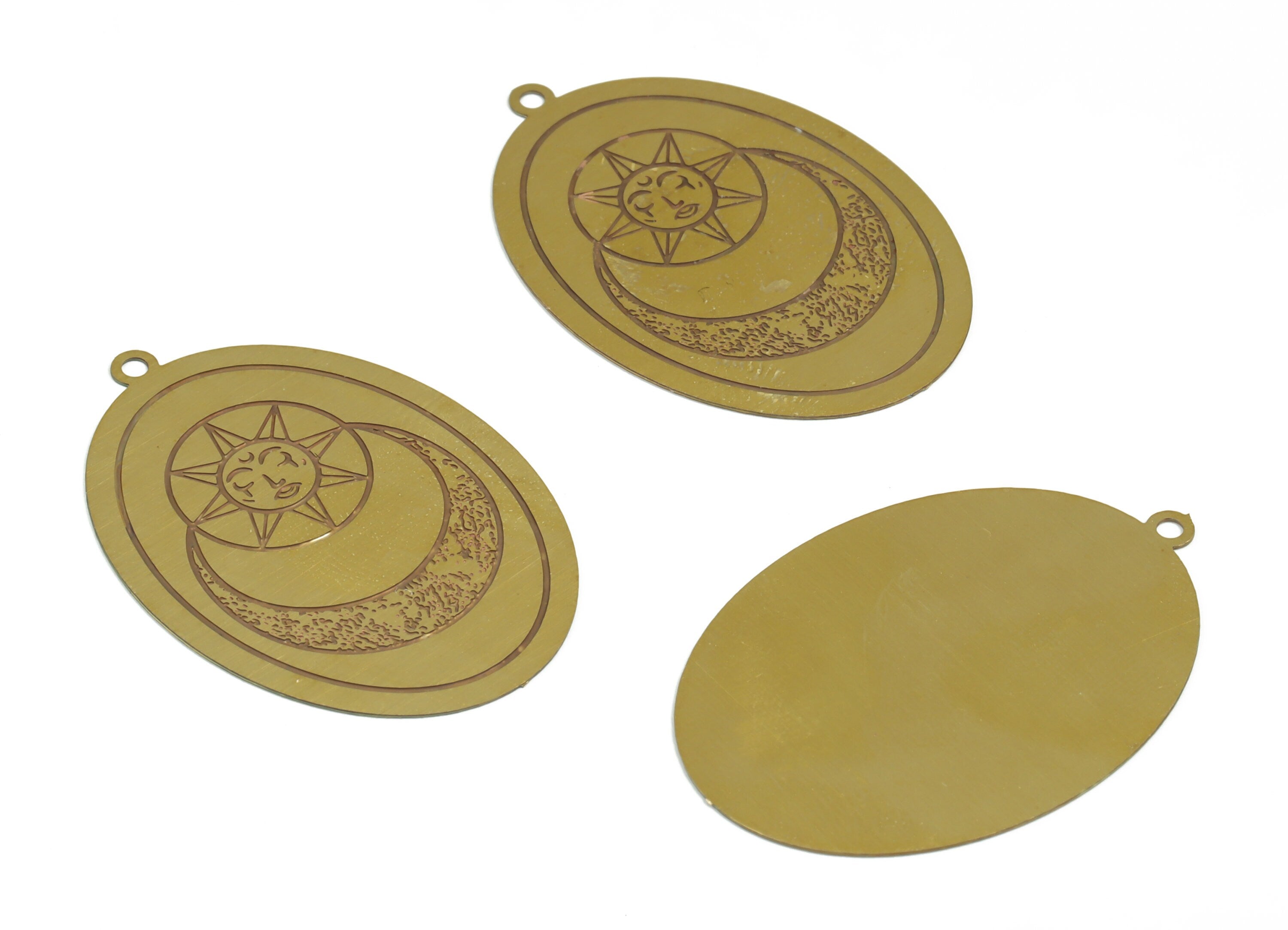 Raw Brass Crescent Moons Charms Pendant - Oval Moon Charm - Jewelry Findings - Jewelry Making Supplies - 38.17× 26.02× 0.29mm - JJB6518 - DOMEDBAZAAR