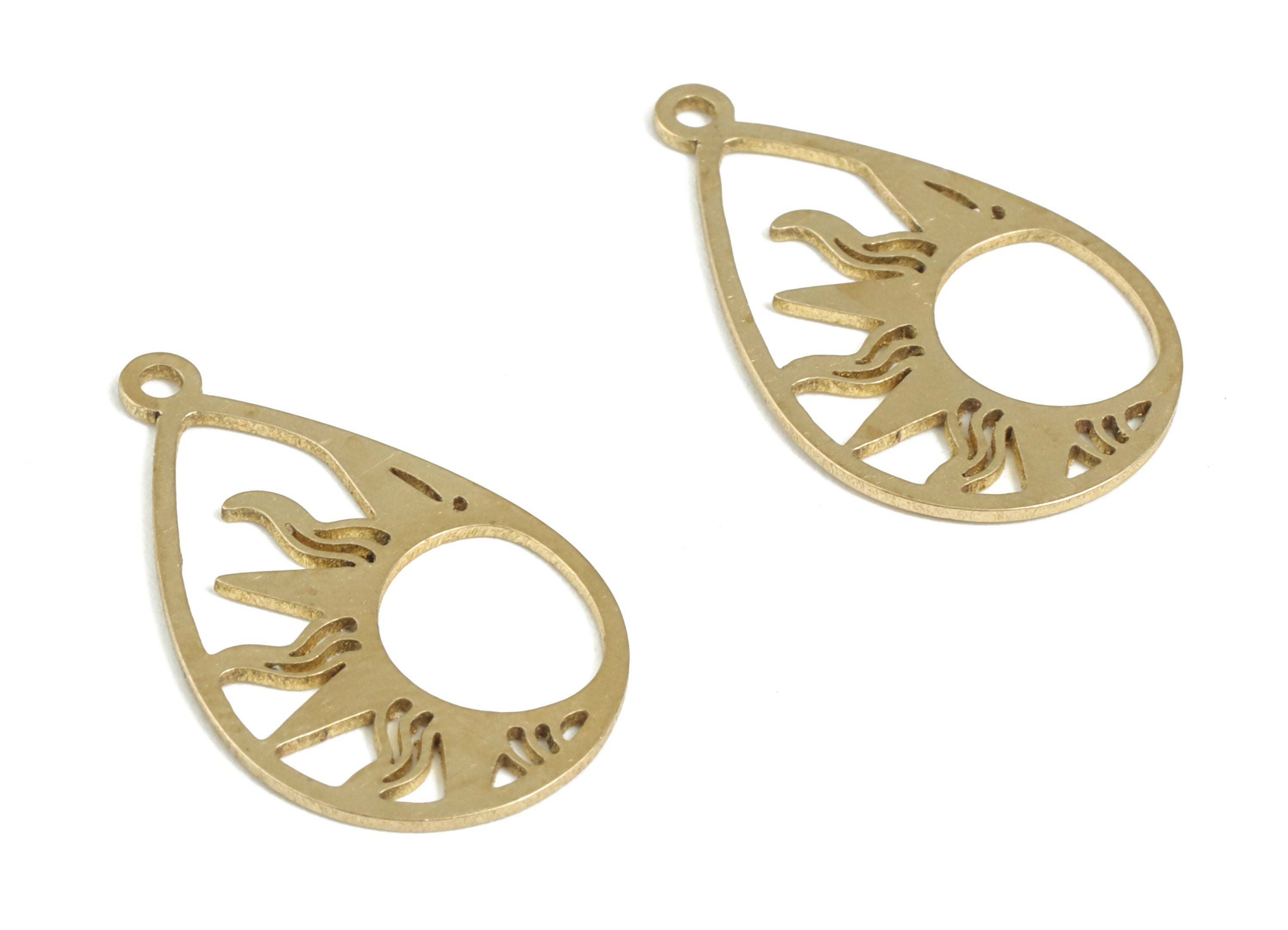 Raw Brass Drop Sun Charm – Raw Brass Drop Sun Pendant Charm – Drop Sun Earring Charm – Jewelry Making Supplies - 22 ×13.65×0.63mm - PP3927 - DOMEDBAZAAR
