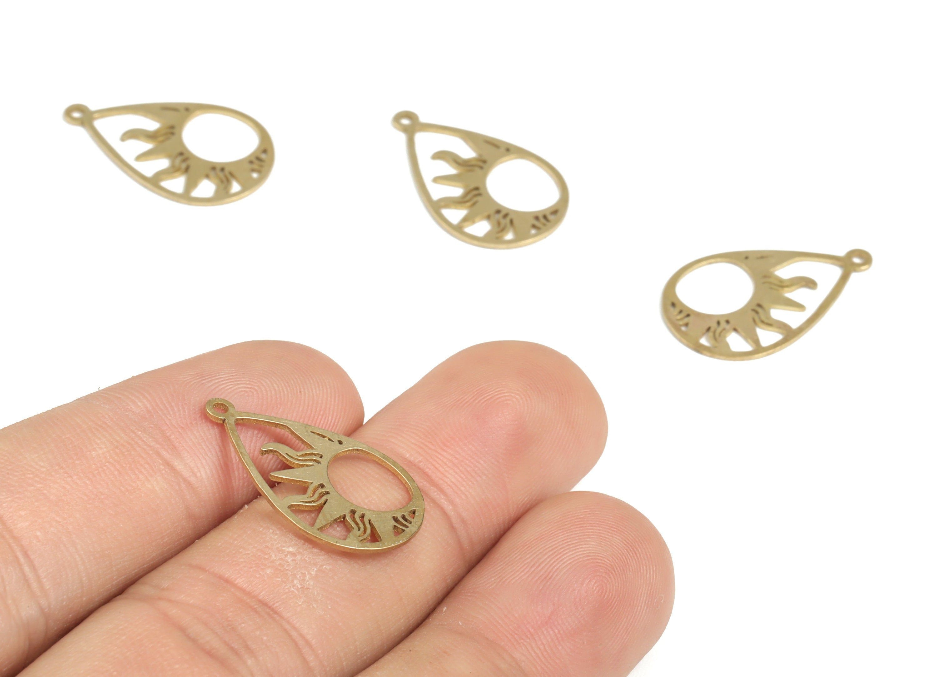 Raw Brass Drop Sun Charm – Raw Brass Drop Sun Pendant Charm – Drop Sun Earring Charm – Jewelry Making Supplies - 22 ×13.65×0.63mm - PP3927 - DOMEDBAZAAR