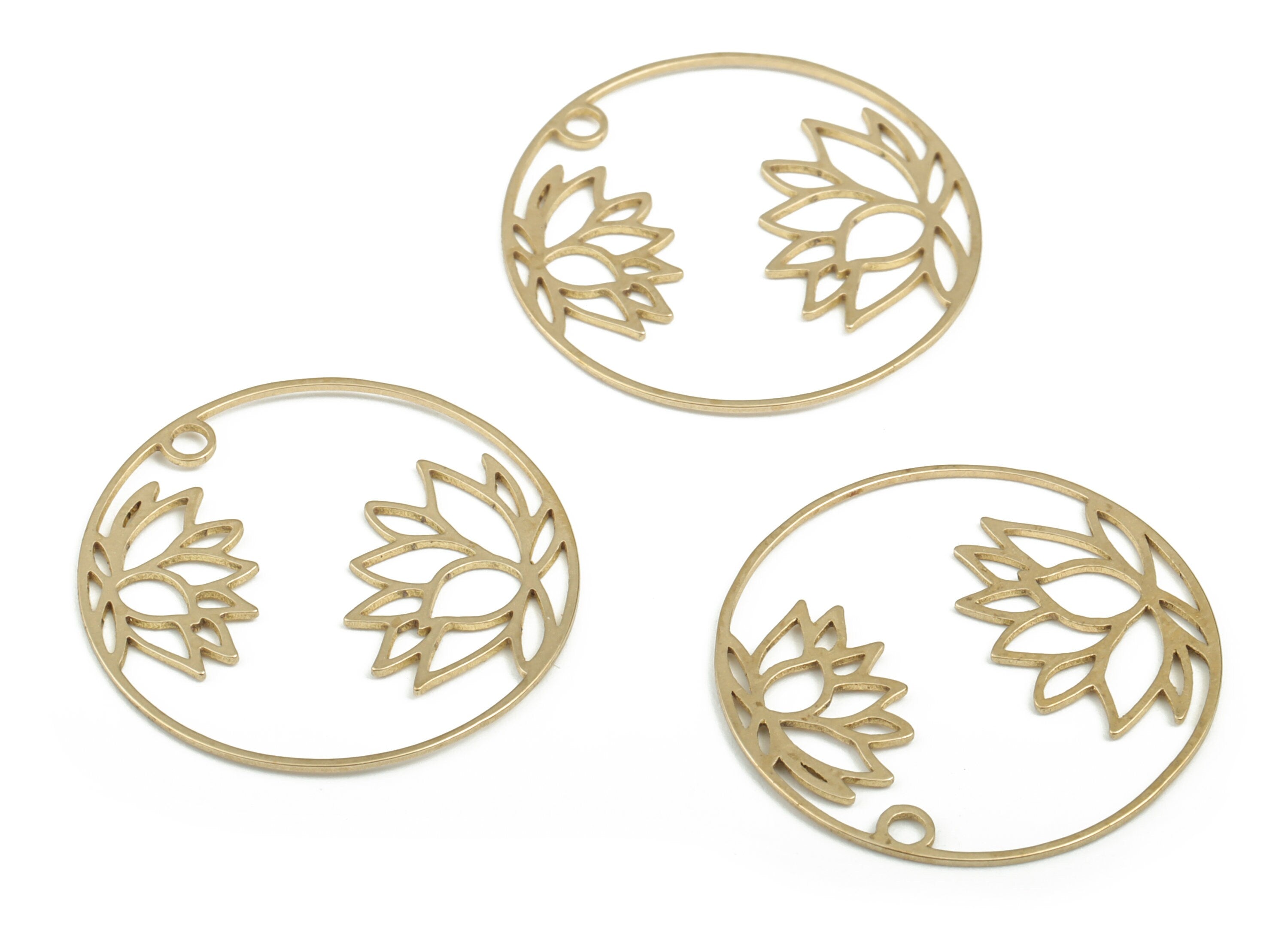 Raw Brass Round Lotus Flower Charm –Flower Earring Charm – Circle Flower Pendant Charm - Jewelry Making Supplies 26.4×26.4×0.61mm - PP3929 - DOMEDBAZAAR