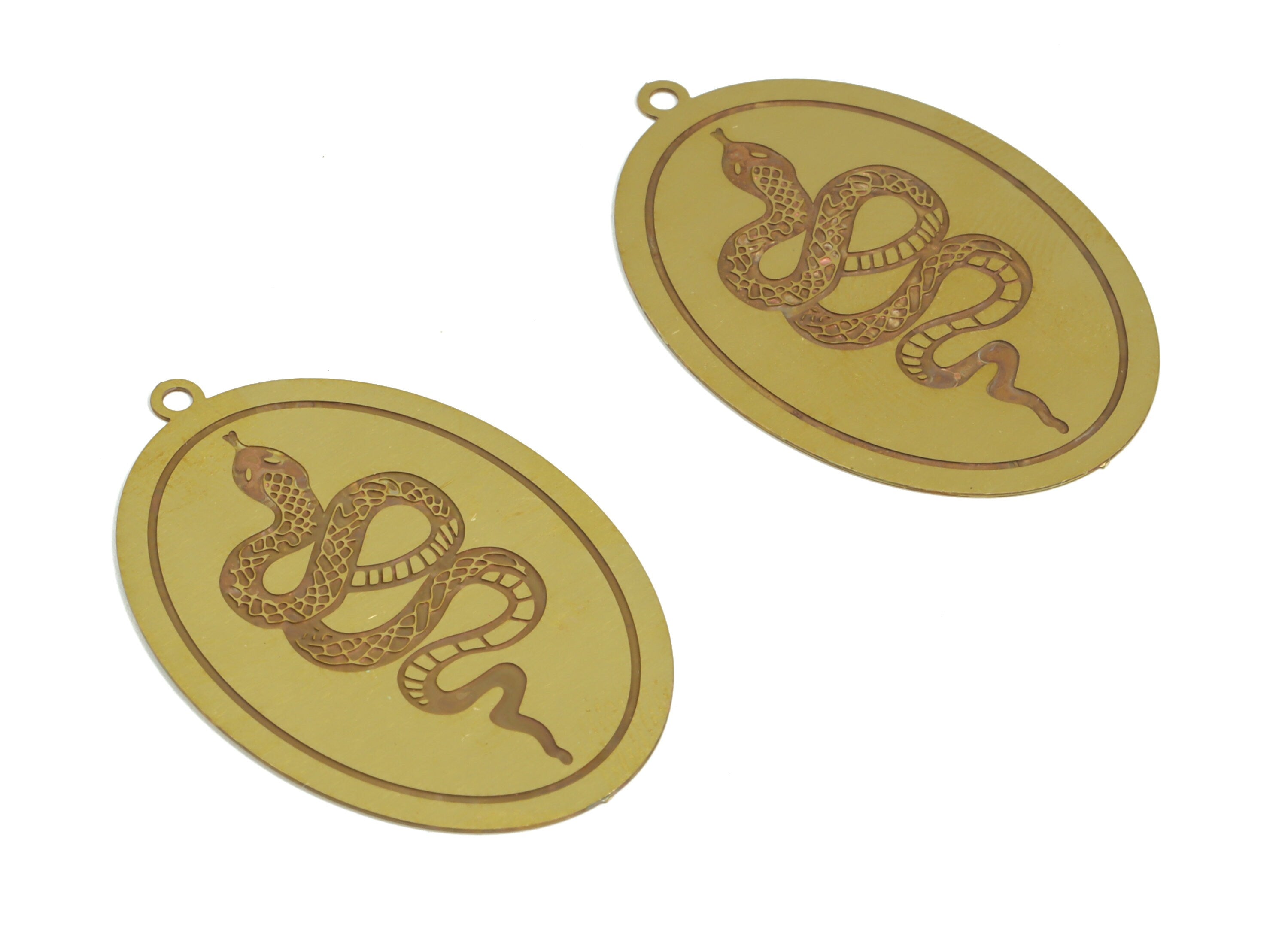 Raw Brass Snake Charms Pendant - Brass Oval Snake charm - Brass Findings - Jewelry Making Supplies - 38.24× 26.17× 0.27mm - JJB6519 - DOMEDBAZAAR