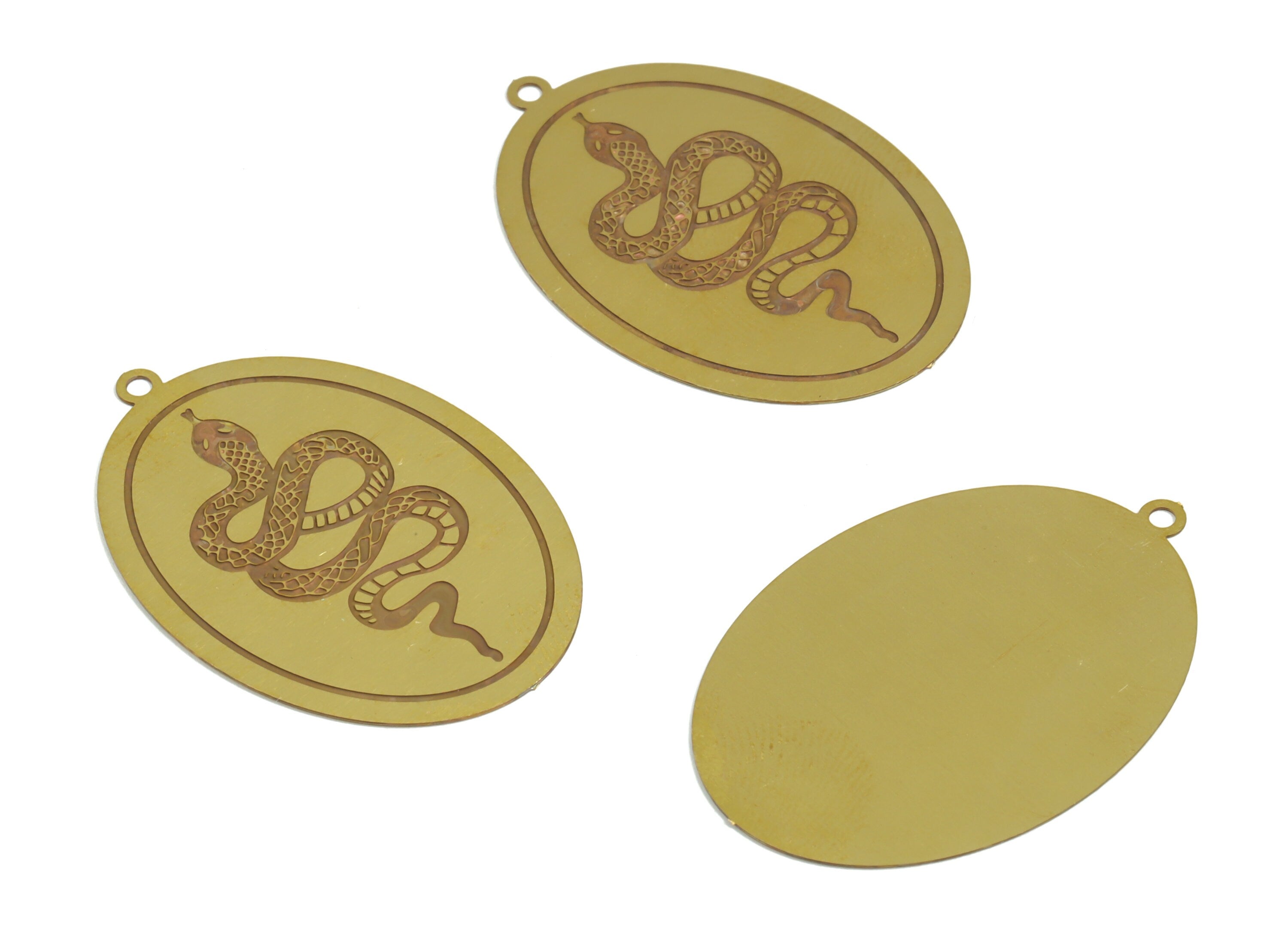 Raw Brass Snake Charms Pendant - Brass Oval Snake charm - Brass Findings - Jewelry Making Supplies - 38.24× 26.17× 0.27mm - JJB6519 - DOMEDBAZAAR