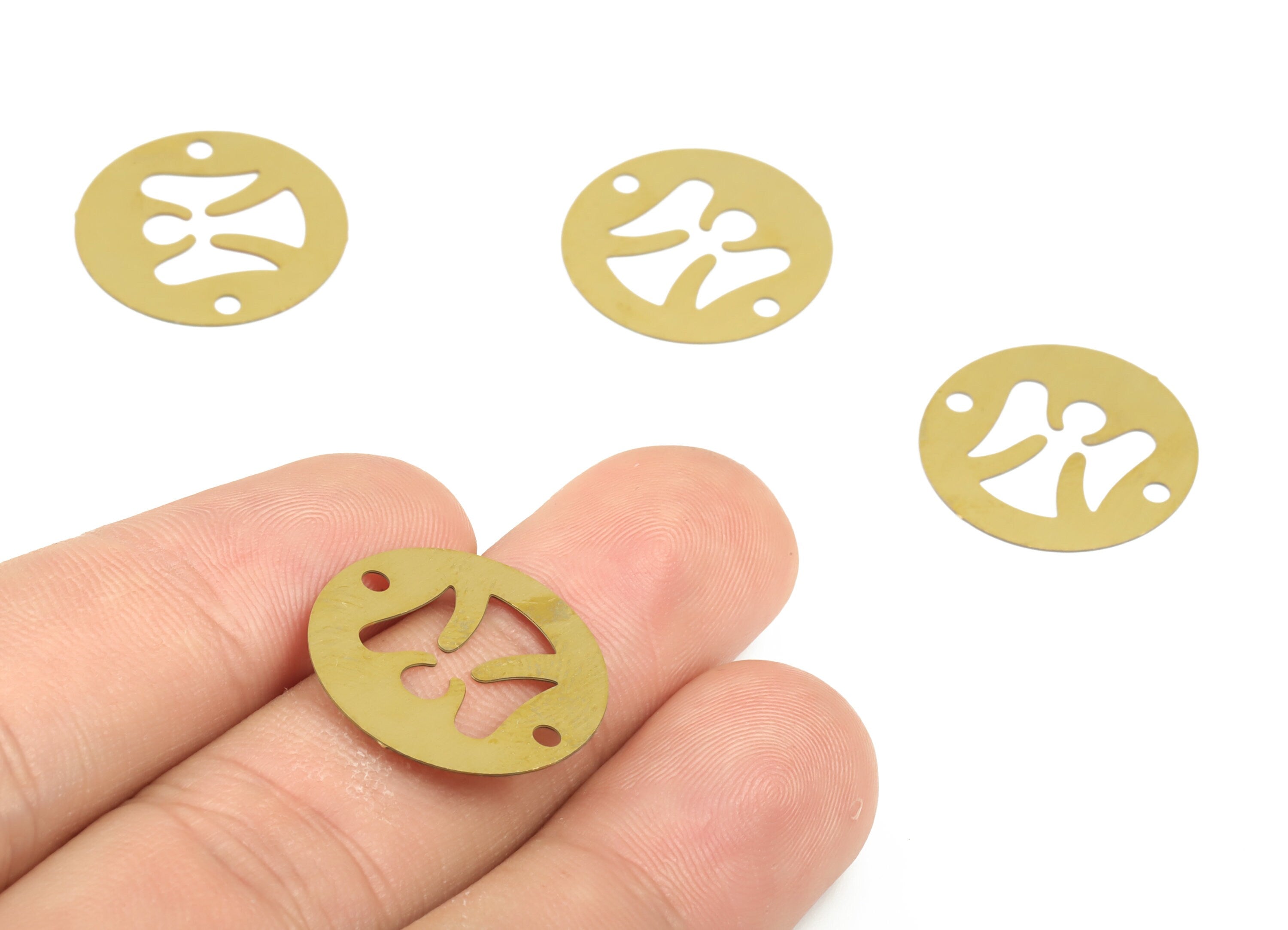 Brass Round Angel Connector – Raw Brass Angel Earring Charm – Circle Angel Charm – Jewelry Supplies - 19.85× 19.85 × 0.28mm - JJC11960 - DOMEDBAZAAR