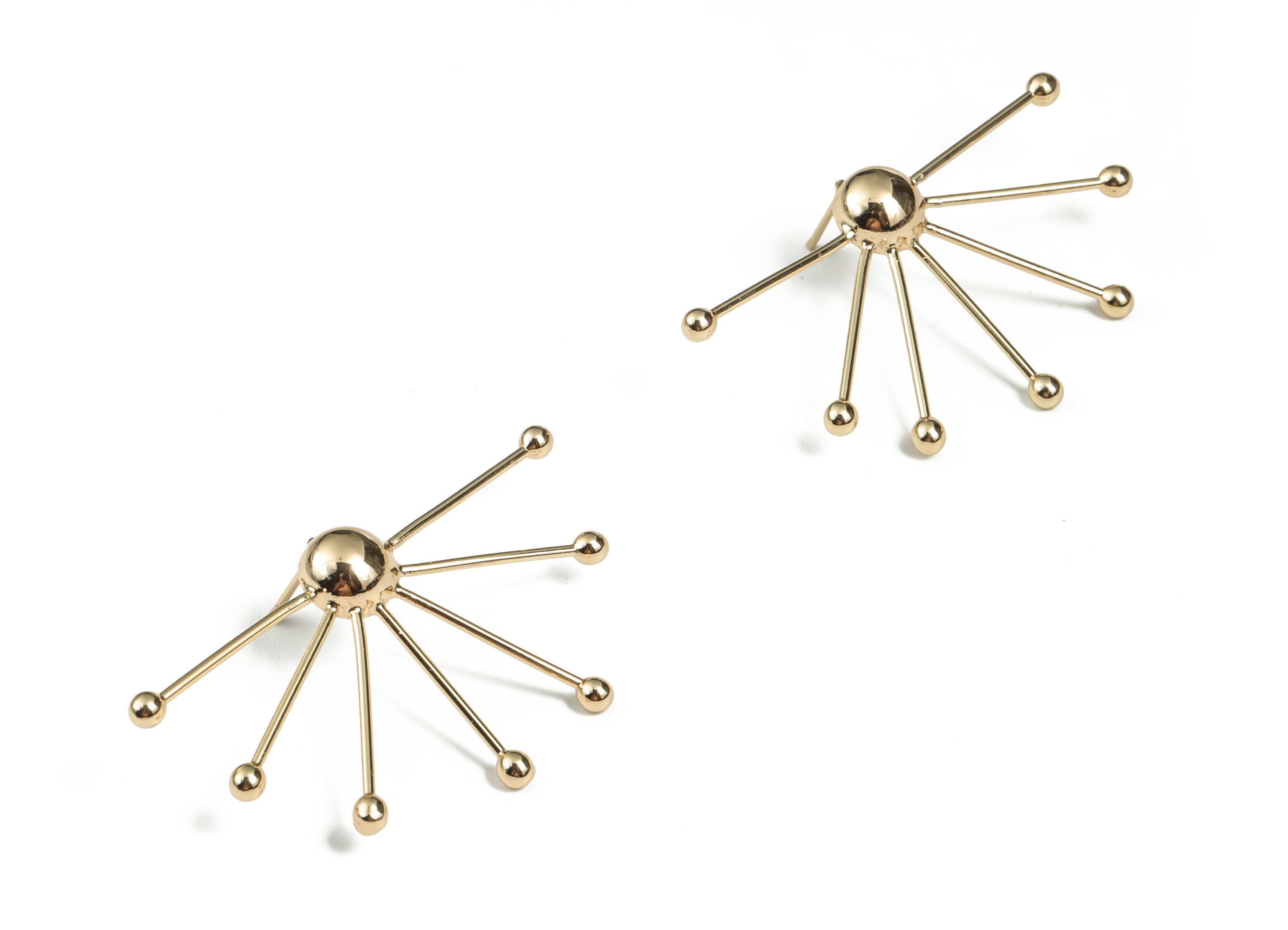 Brass Beads Earring Stud - Gold Beads Post - 18K Real Gold Plated Brass – 316 Surgical Stainless Steel Stud - 45.68x26.8x4.27mm - RGP2985 - DOMEDBAZAAR