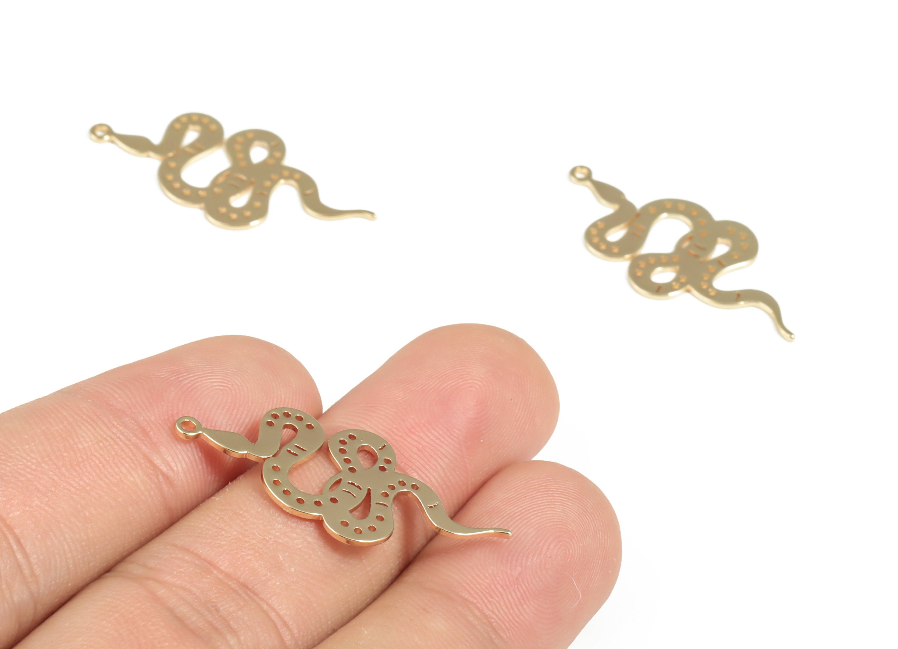 Brass Snake Earring Charms - Gold Snake Pendant - 18K Real Gold Plated Brass - Jewelry Making Supplies - 32.53x14.81x0.74mm - RGP2964G - DOMEDBAZAAR