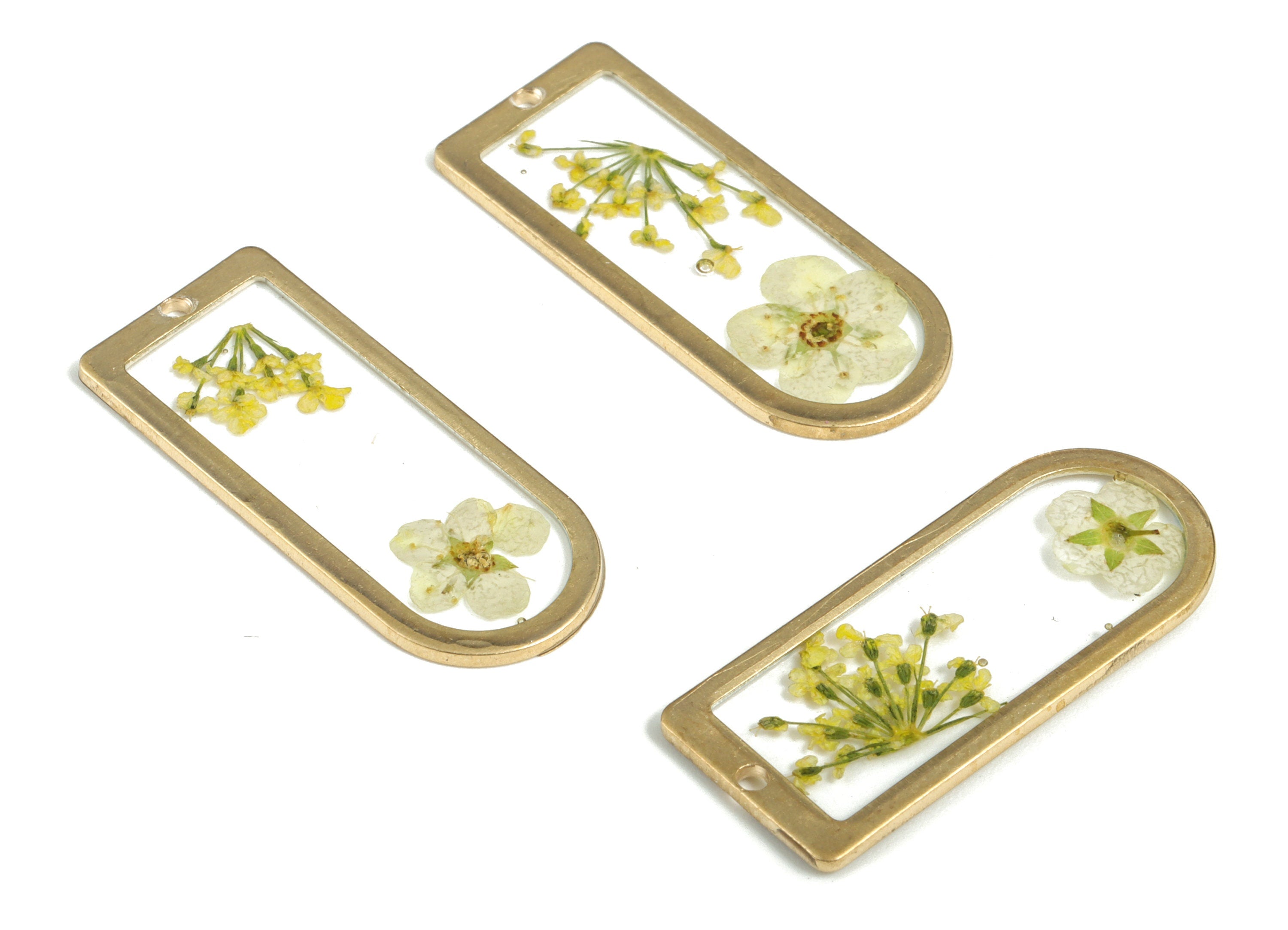 Resin D Earring Charms - Resin Real Flower Pendant - Raw Brass Charm - Jewelry Making Supplies - 30.09x12.76x1.4mm - RC1166 - DOMEDBAZAAR