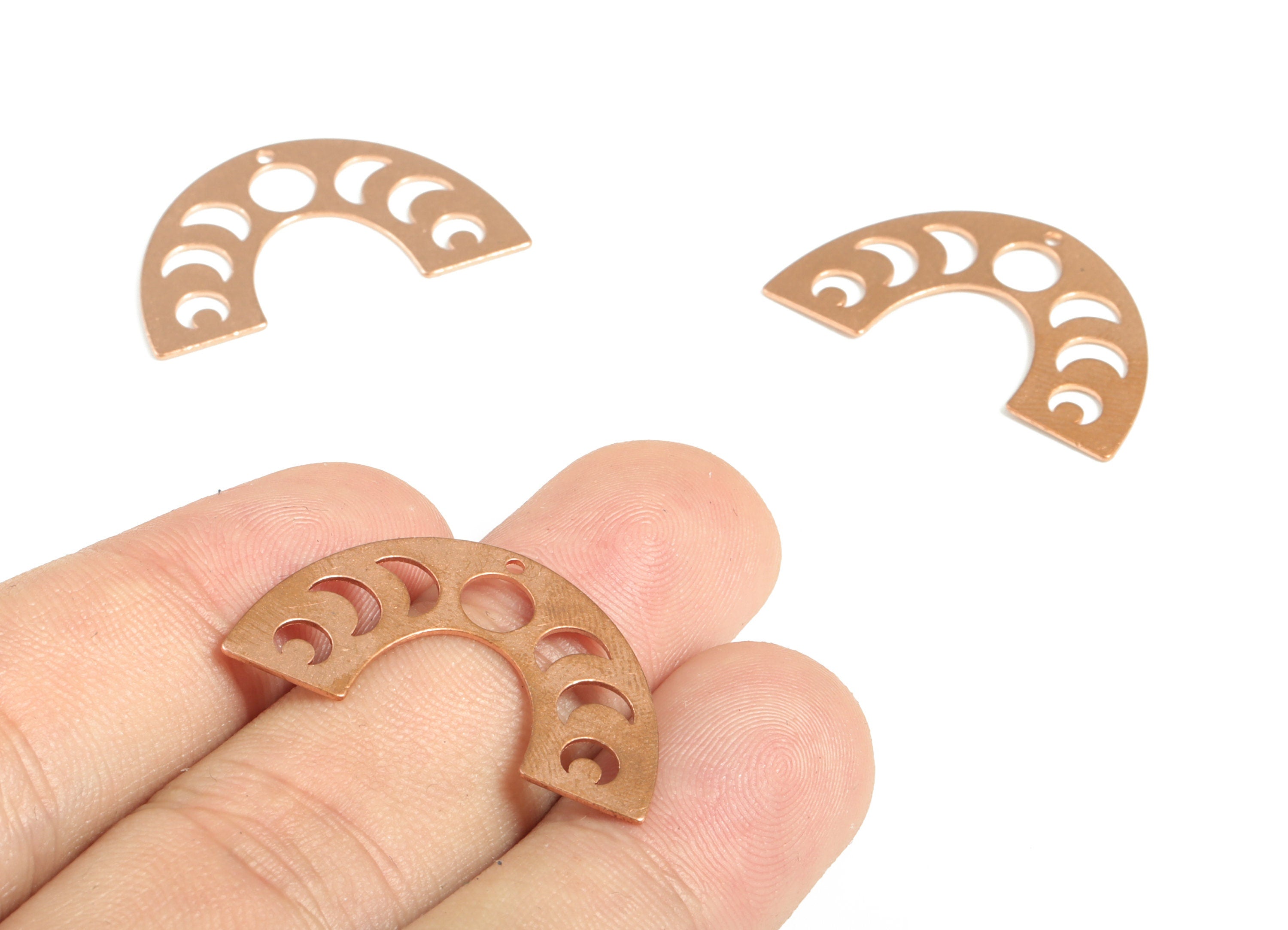 Raw Copper Phases Of Moon Earring Charm - Half Moon Pendant - Jewelry Making Supplies Semi circle - 30.03x17.78x0.58mm - PP3844 - DOMEDBAZAAR