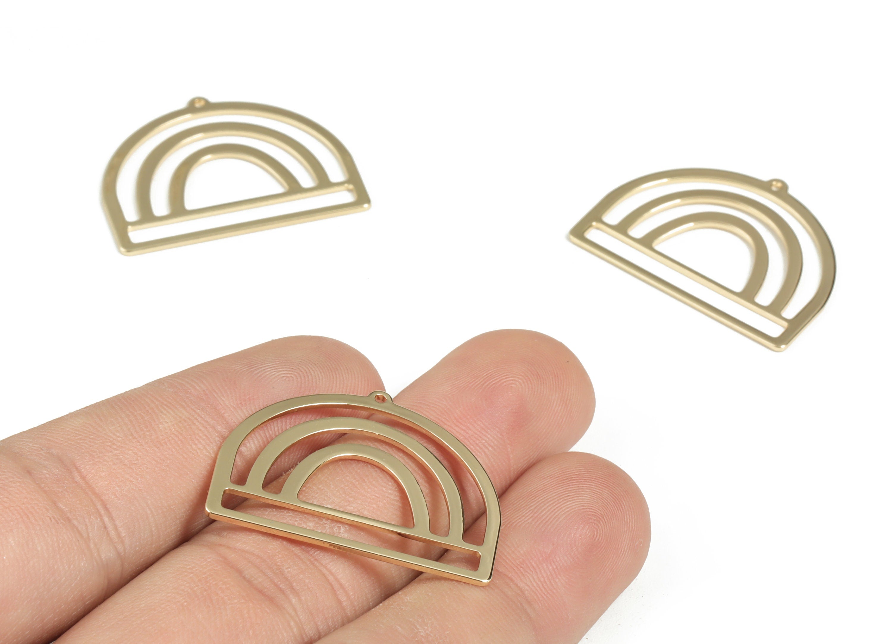 Brass Rainbow Domed Earring Charms - Gold Semi circle Pendant - 18K Real Gold Plated Brass - Jewelry Supplies - 30.04x23x0.85mm - RGP2958G - DOMEDBAZAAR