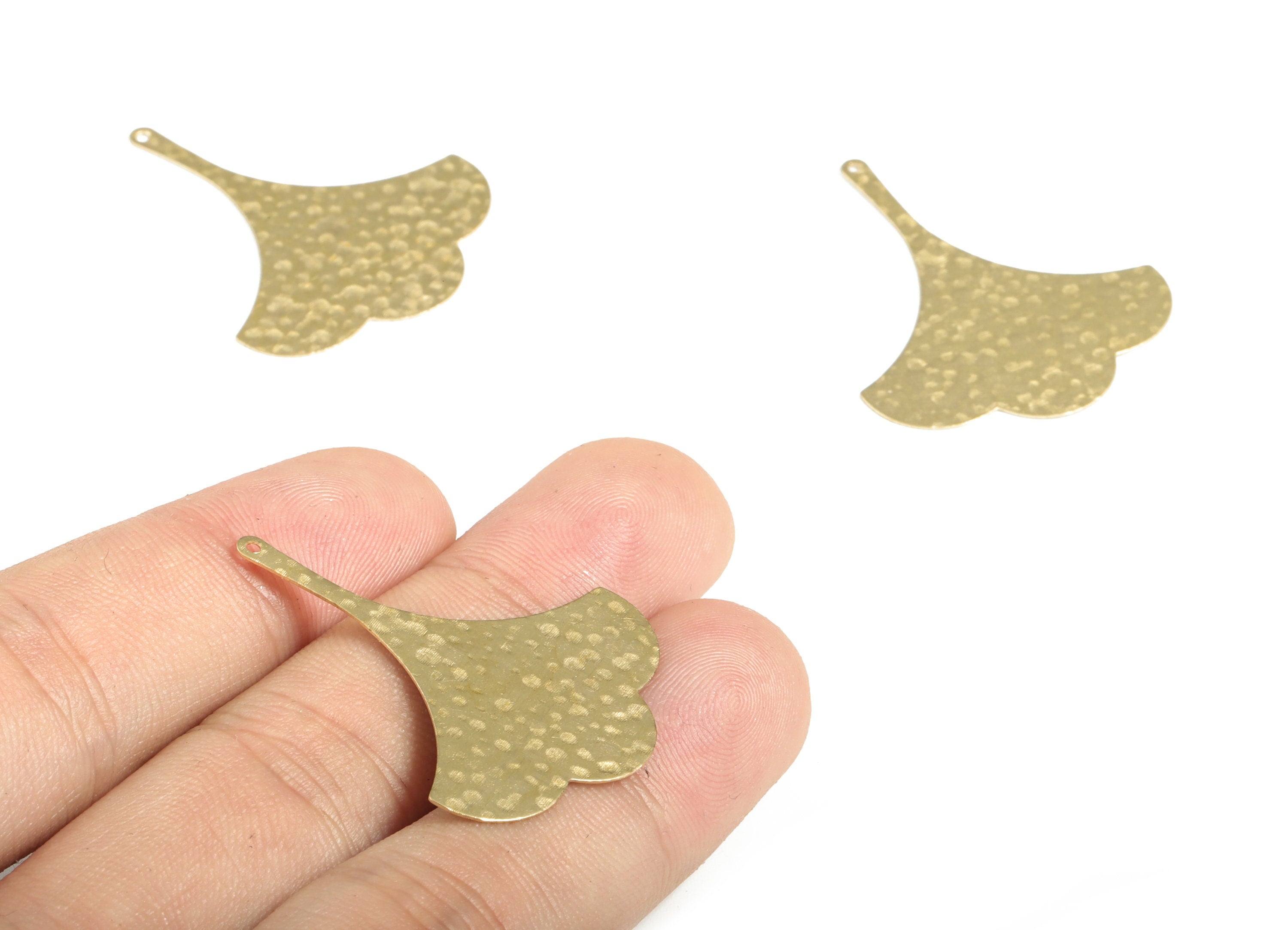 Brass Hammered Fan Earring Charms - Raw Brass Fan Pendant - Earring Findings - Jewelry Making Supplies - 37.19x31.01x0.4mm - PP3873 - DOMEDBAZAAR
