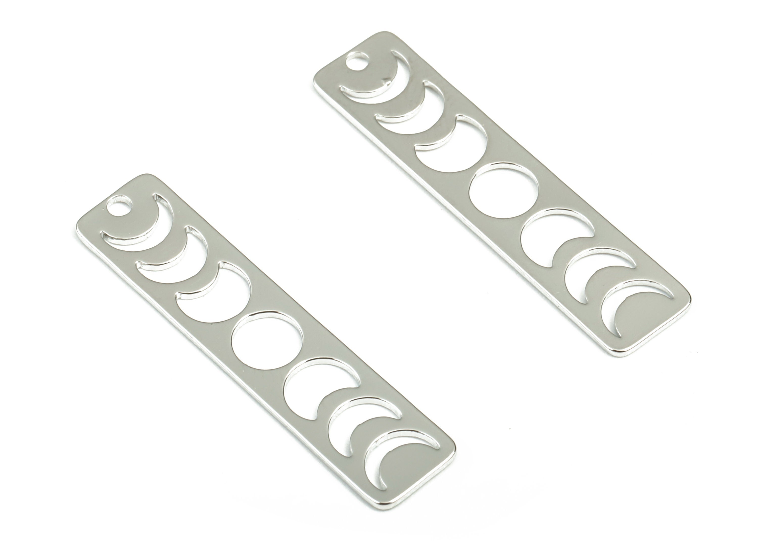 Brass Moon Phase Bar Earring Charms - 18K Real White Gold Plated - Brass Rectangle Pendant - Jewelry Supplies - 30.07x7.01x0.65mm - RGP2963S - DOMEDBAZAAR