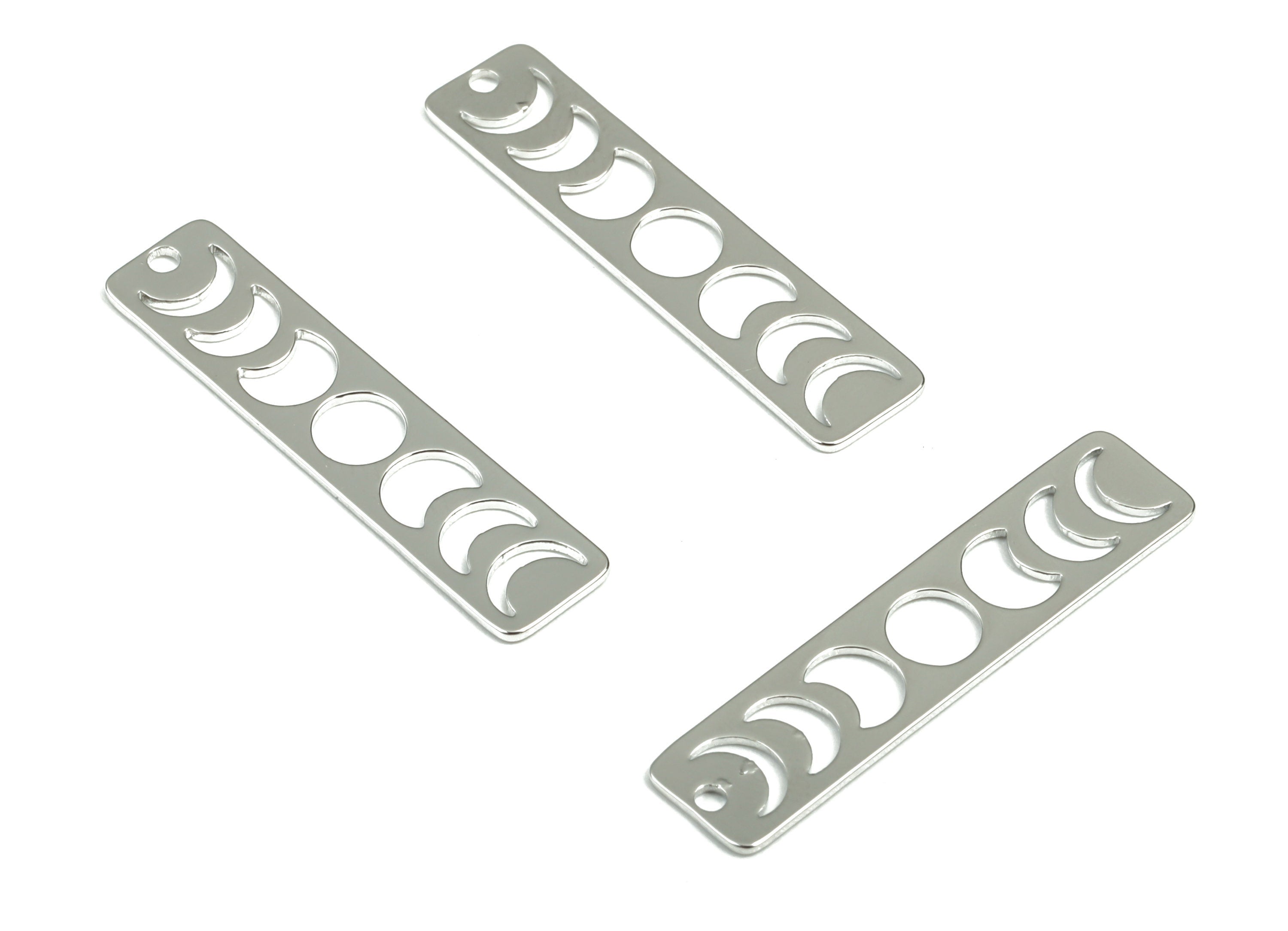 Brass Moon Phase Bar Earring Charms - 18K Real White Gold Plated - Brass Rectangle Pendant - Jewelry Supplies - 30.07x7.01x0.65mm - RGP2963S - DOMEDBAZAAR
