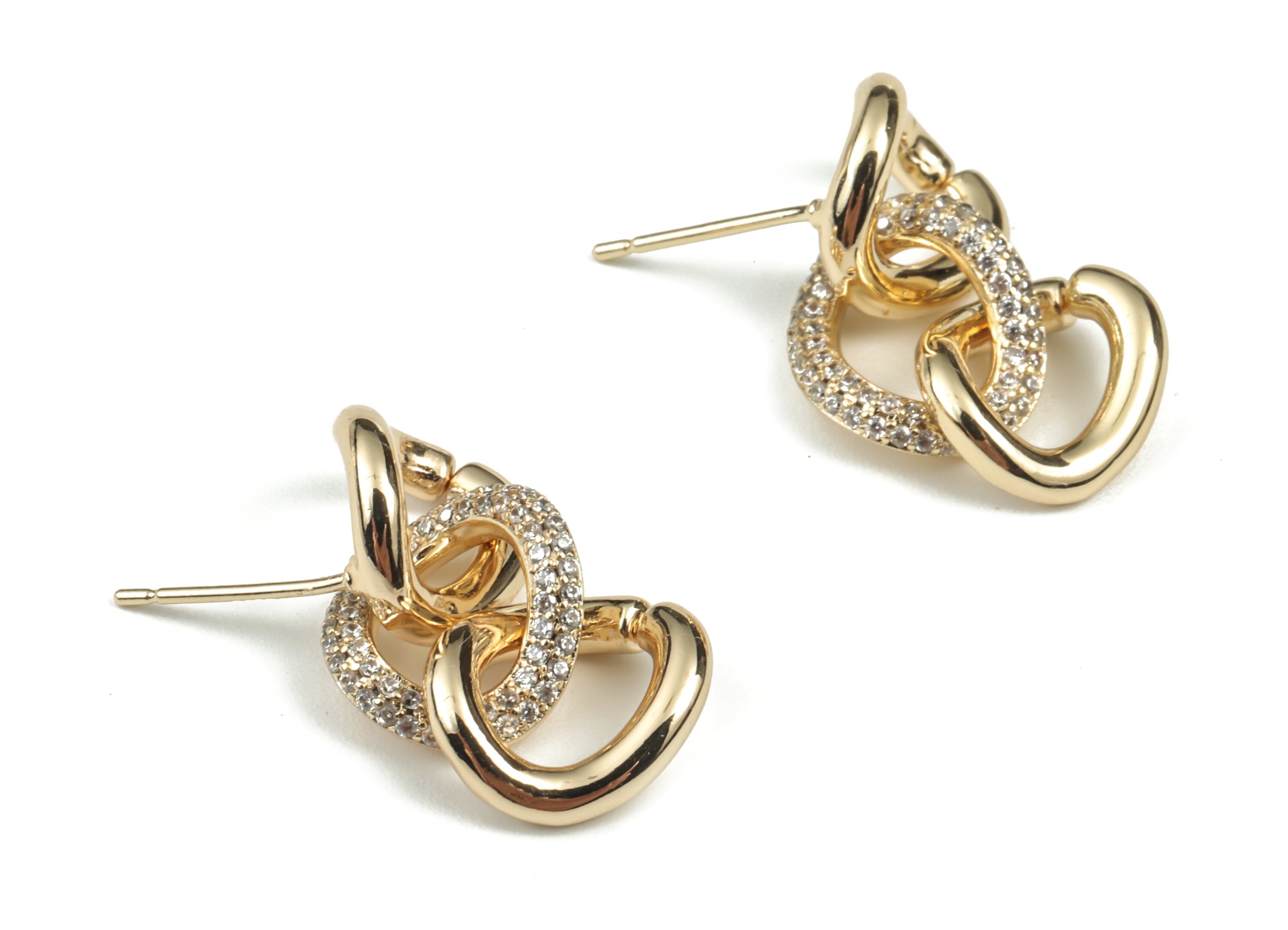 Brass Double Oval Earring Stud With Zircons - 18K Real Gold Plated - Brass Double Oval Post – 925 Silver Stud - 27.59x11.38x2.53mm - RGP3000 - DOMEDBAZAAR