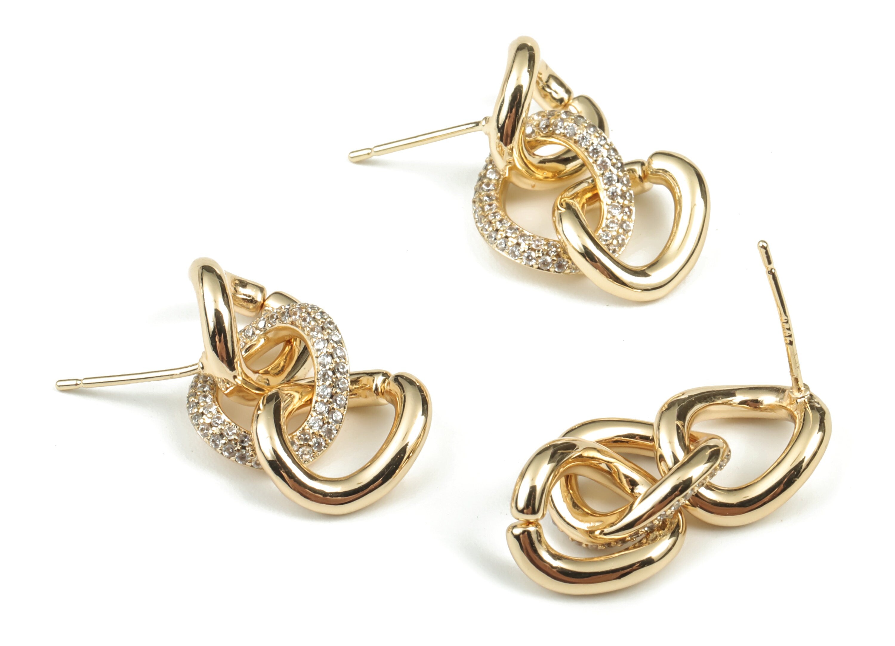 Brass Double Oval Earring Stud With Zircons - 18K Real Gold Plated - Brass Double Oval Post – 925 Silver Stud - 27.59x11.38x2.53mm - RGP3000 - DOMEDBAZAAR