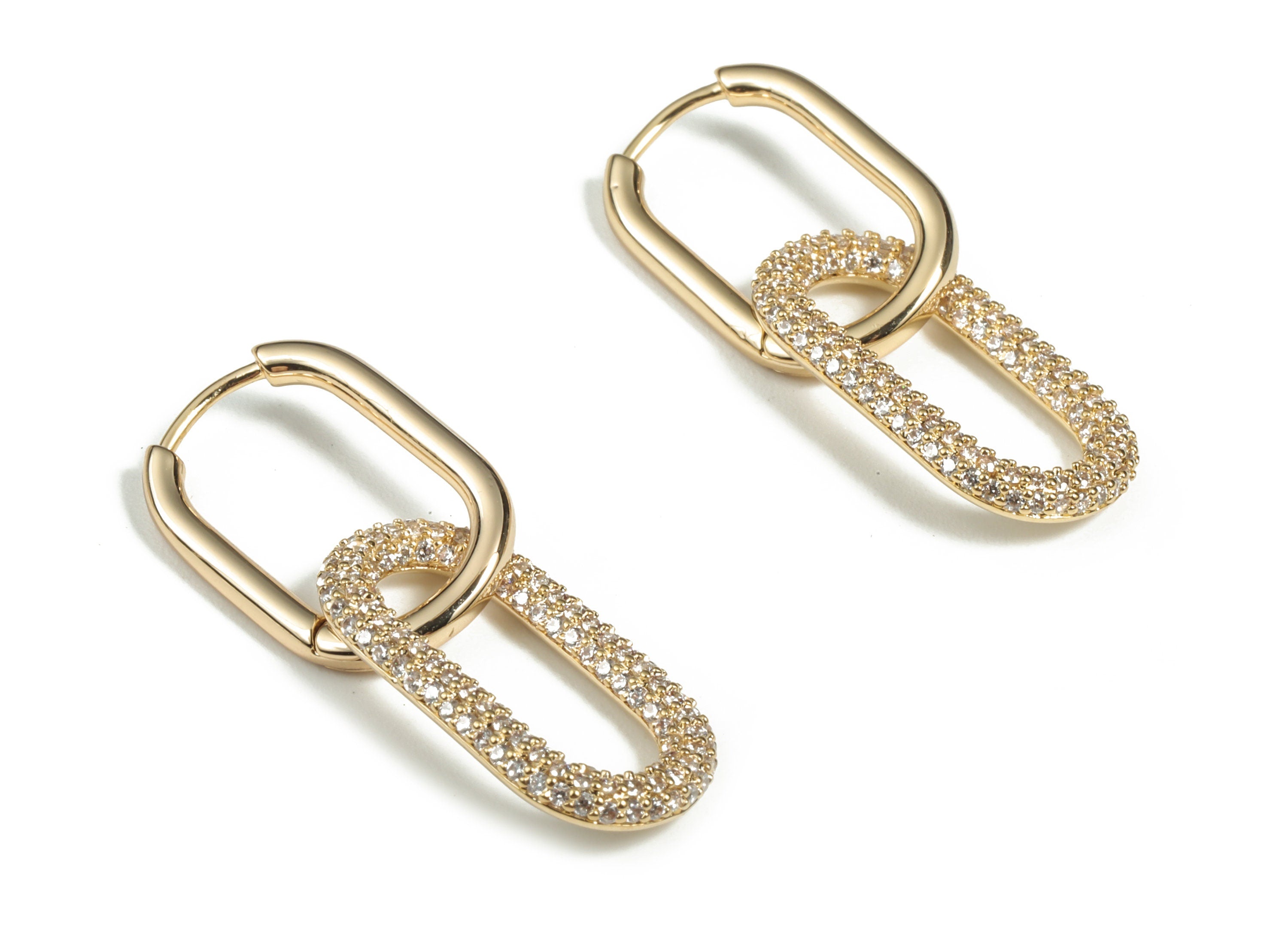 Brass Double Rectangle Earring Clap With Zircons - 18K Real Gold Plated Brass Rectangle Pendant - Jewelry Supplies – 33x13x2mm - RGP3003 - DOMEDBAZAAR
