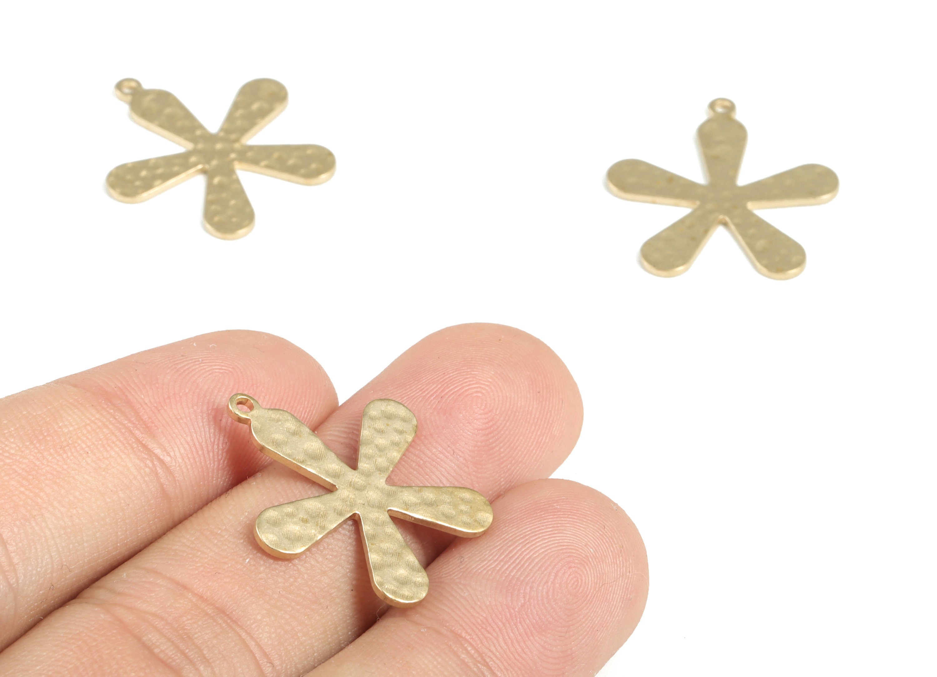 Brass Hammered Flower Earring Charms - Raw Brass Flower Pendant - Earring Findings - Jewelry Making Supplies - 23.78x21.13x0.94mm - PP3891 - DOMEDBAZAAR