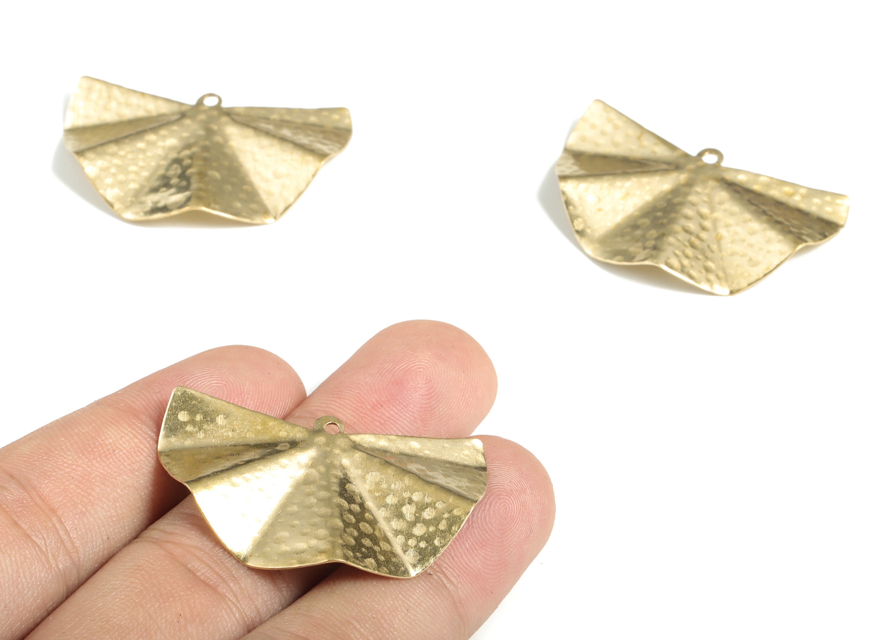 Brass Hammered Wavy Fan Earring Charms - Raw Brass Wavy Fan Pendant - Earring Findings - Jewelry Making Supplies - 38.42x22.98x3mm - PP3901 - DOMEDBAZAAR