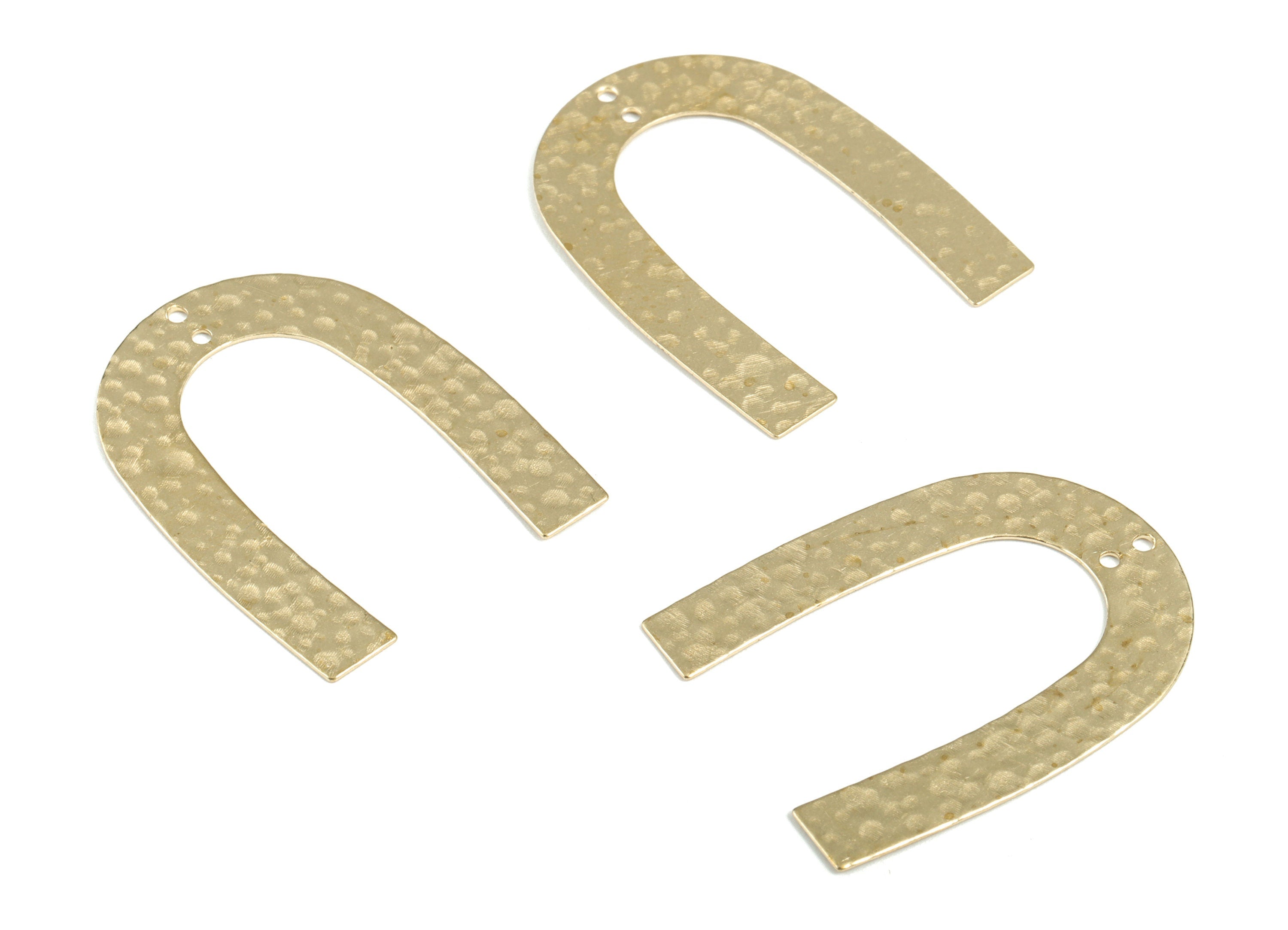 Brass Hammered U Earring Connector - Raw Brass U Earring Charms - 2 Holes - Jewelry Making Supplies - 34.9x26.75x0.48mm - PP3914 - DOMEDBAZAAR