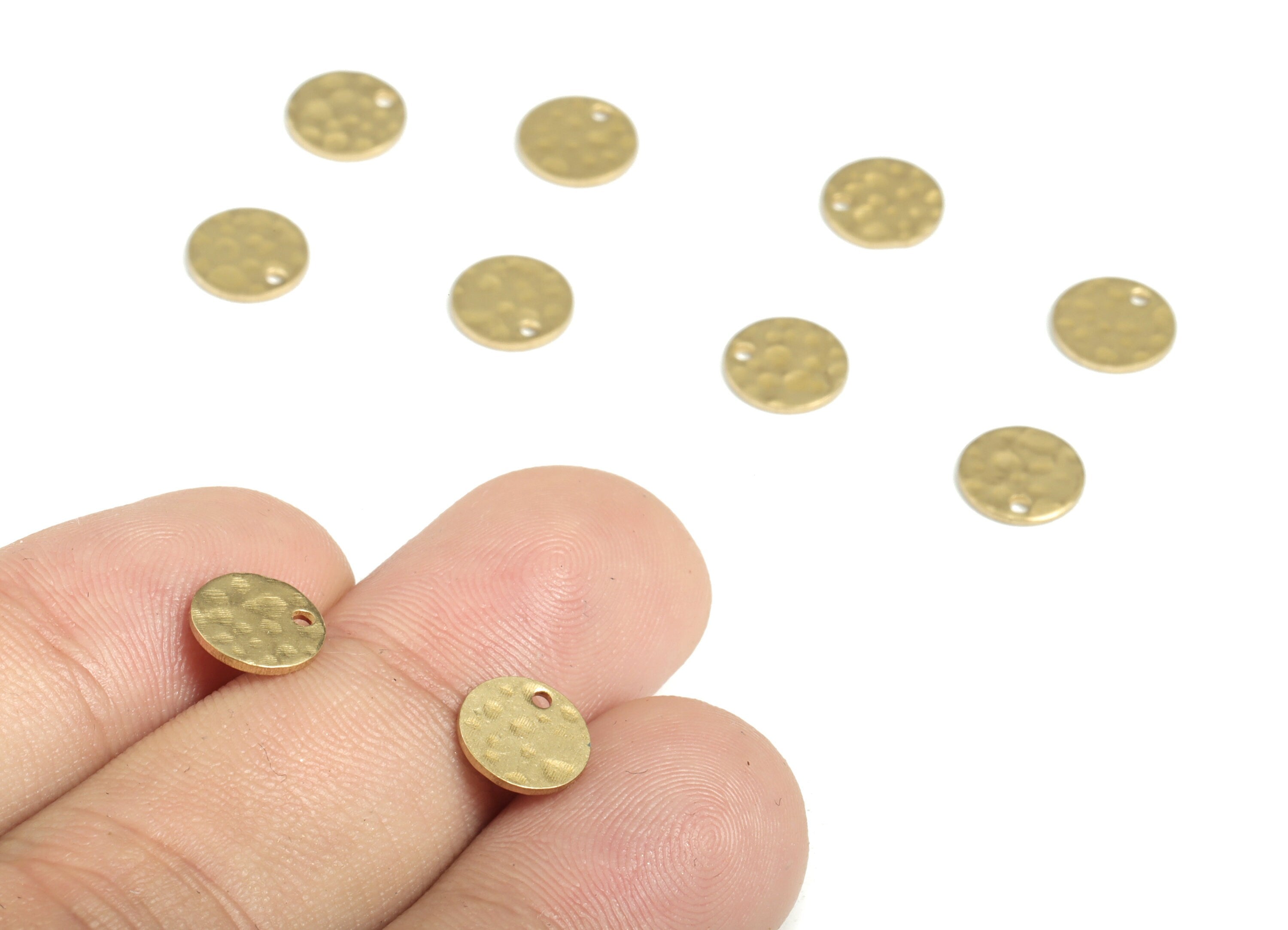 Brass Hammered Round Earring Charms - Raw Brass Circle Pendant - Earring Findings - Jewelry Making Supplies - 8x8x0.79mm - PP3894 - DOMEDBAZAAR