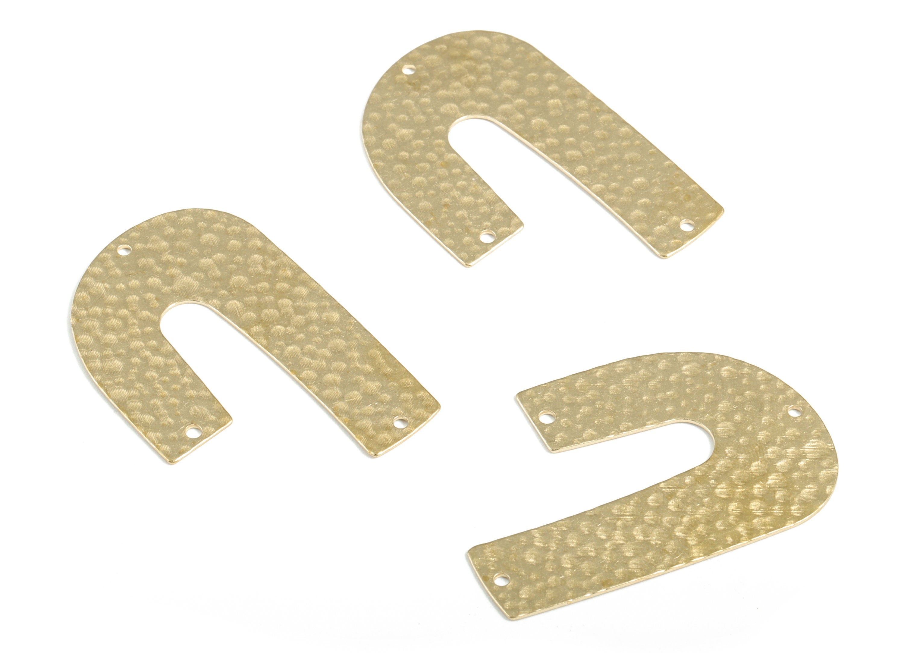 Brass Hammered U Earring Connector - Raw Brass U Earring Charms - 3 Holes - Jewelry Making Supplies - 39.53x26.12x0.63mm - PP3882 - DOMEDBAZAAR