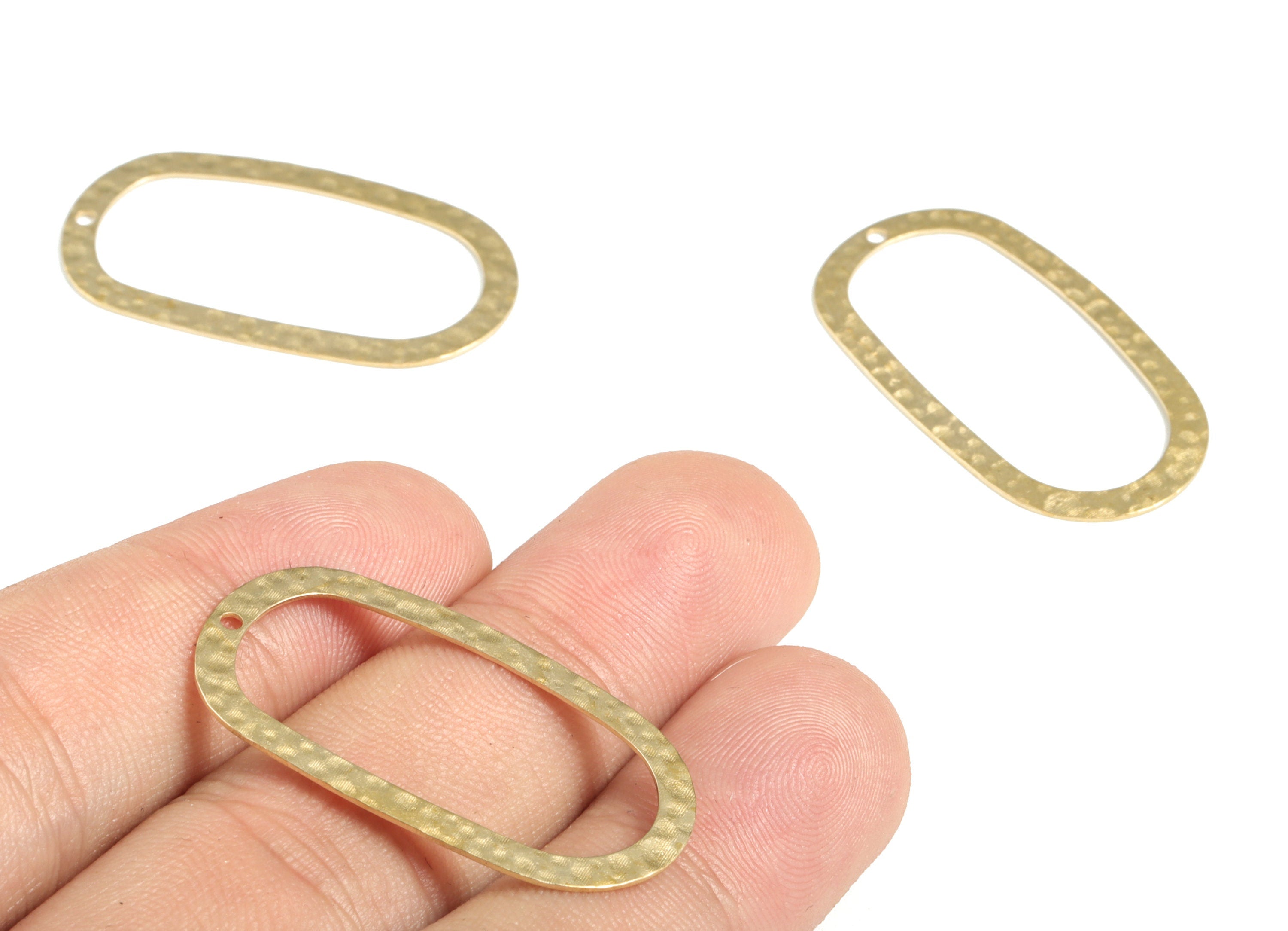 Brass Hammered Oval Earring Charms - Raw Brass Oval Pendant - Earring Findings - Jewelry Making Supplies - 35.02x19.49x0.55mm - PP3905 - DOMEDBAZAAR