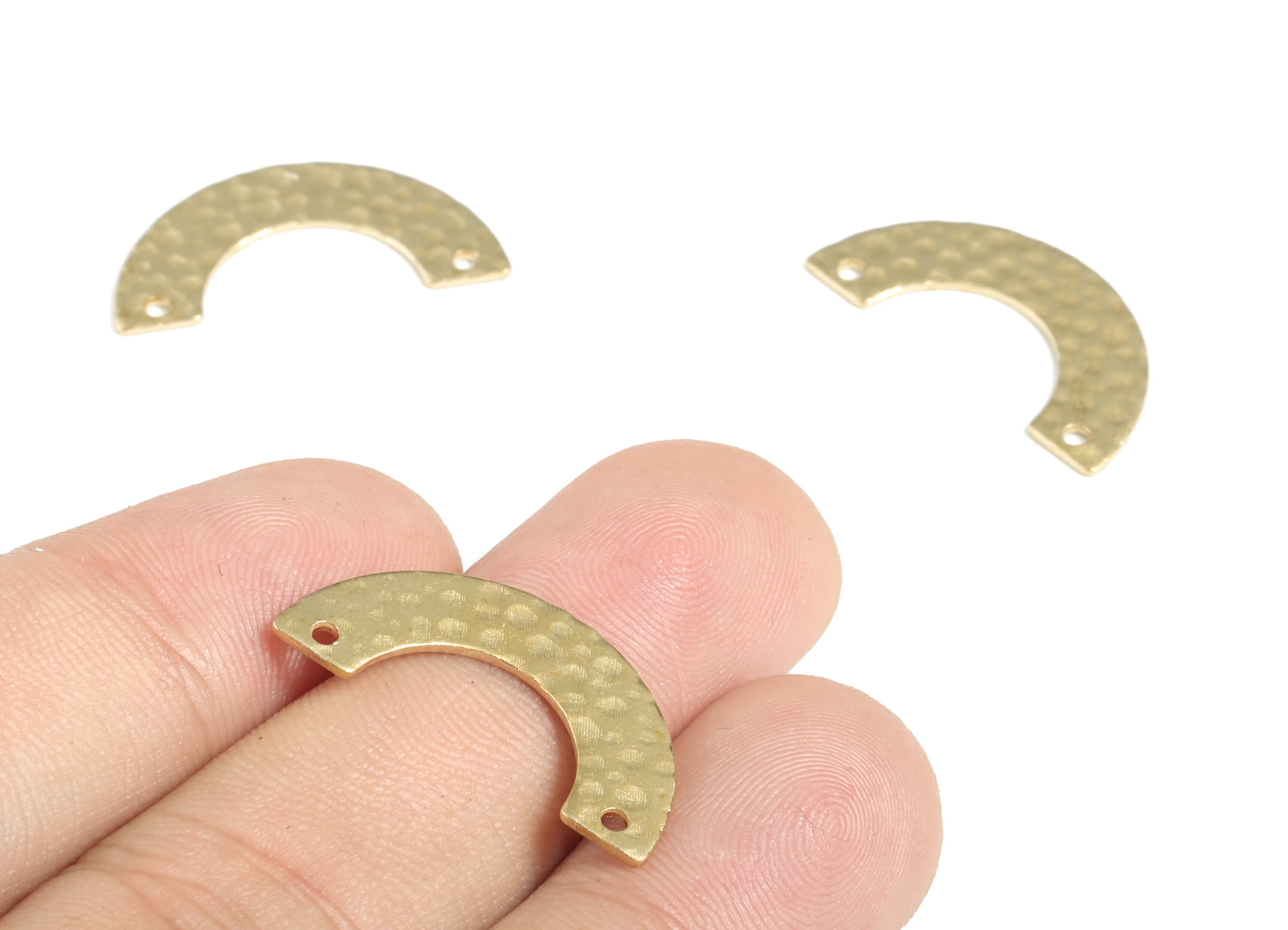 Brass Hammered U Earring Connector - Raw Brass U Earring Charms - 2 Holes - Jewelry Making Supplies - 24.94x14.48x0.77mm - PP3909 - DOMEDBAZAAR