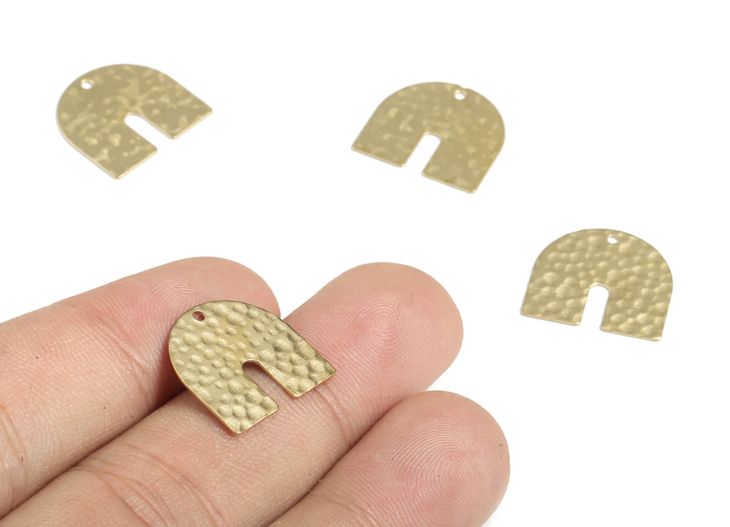 Brass Hammered U Earring Charms - Raw Brass U Pendant - Earring Findings - Jewellery Making Supplies - 16.98x15.99x0.47mm - PP3893 - DOMEDBAZAAR
