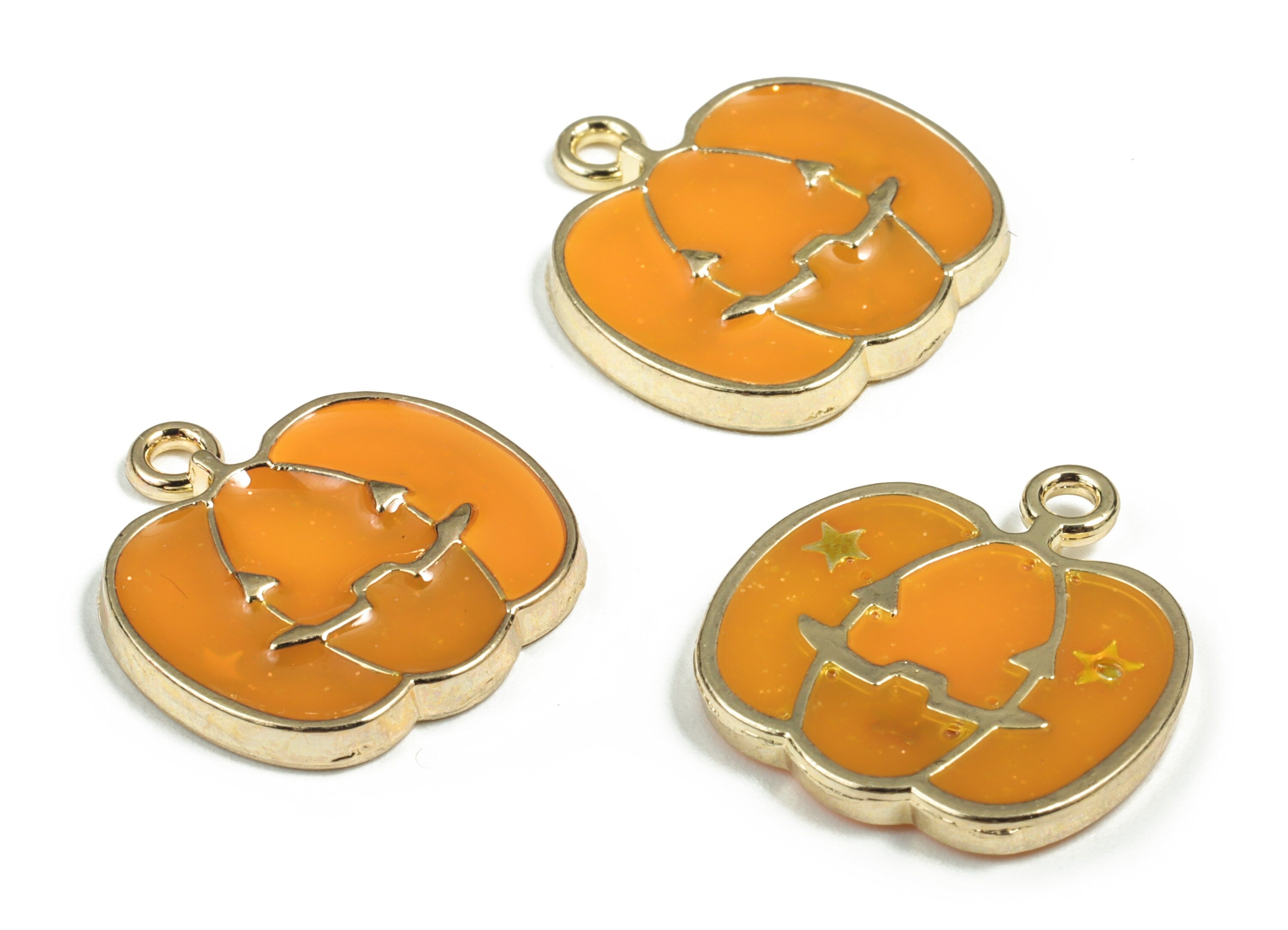 Alloy Pumpkin Earring Charms - Enamel Gold Alloy Pumpkin Pendant - Gold Tone Plated Alloy - Jewellery Making Supplies - 20.x19x2mm - ZZ1781 - DOMEDBAZAAR
