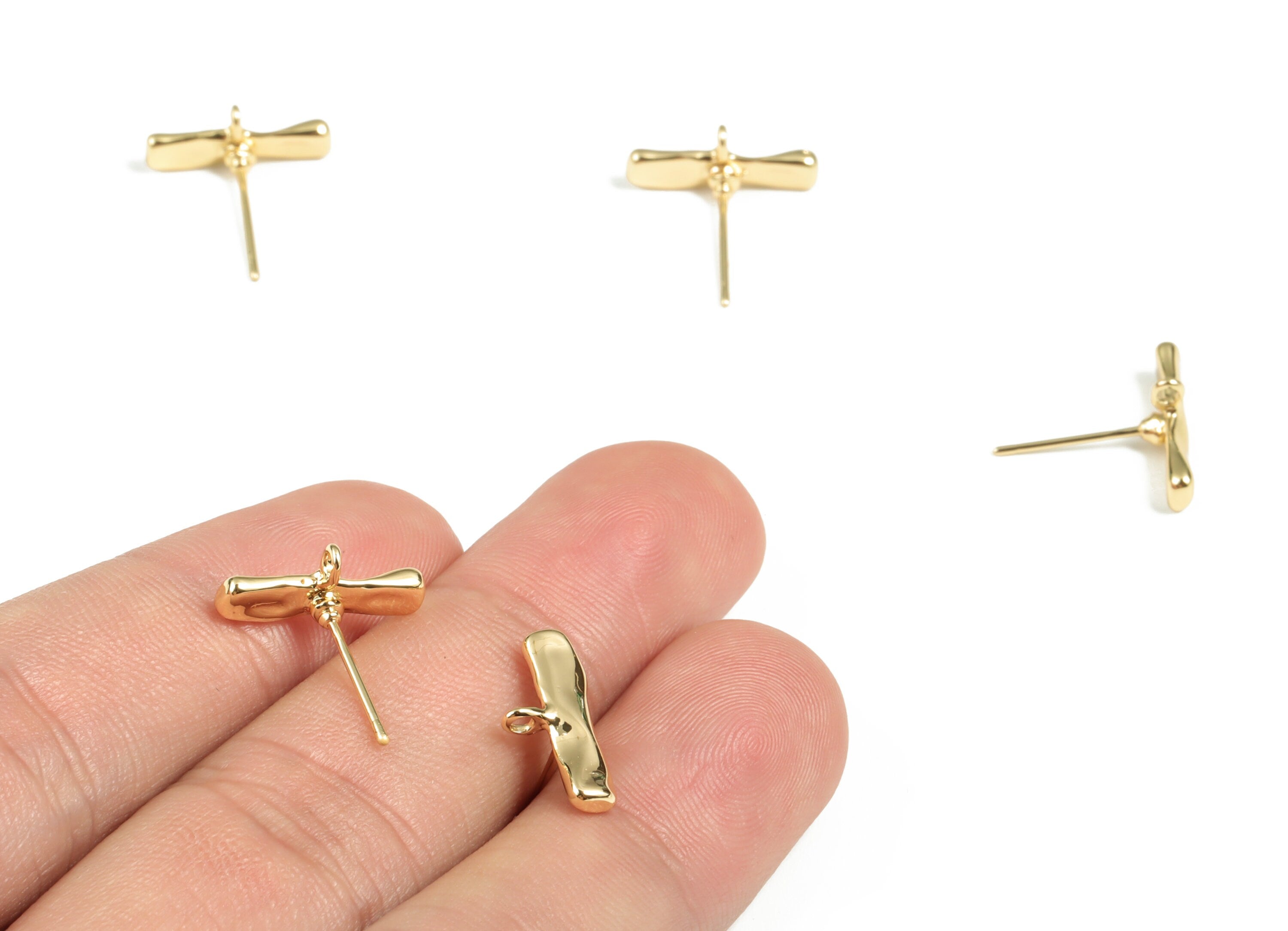 Brass Letter T Earring Post - Gold Letter T Stud - 18K Real Gold Plated Brass - 316 Surgical Stainless Steel - 14.77x6.88x1.99mm - RGP3018 - DOMEDBAZAAR