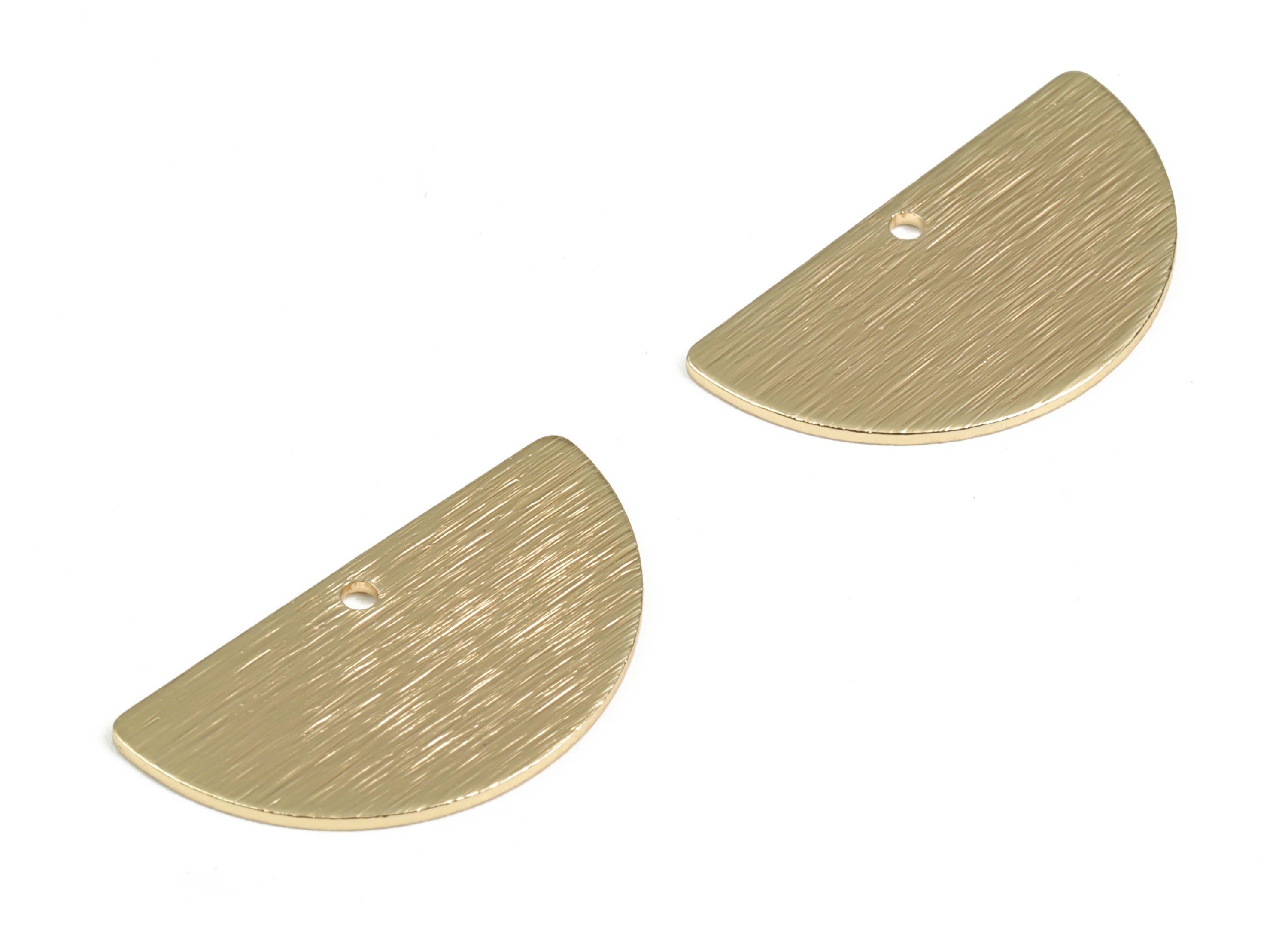 Brass Textured Half Moon Earring Charms - Gold Semi Circle Pendant - 18K Real Gold Plated Brass - Jewelry Supplies - 24x13x0.8mm - RGP3011 - DOMEDBAZAAR