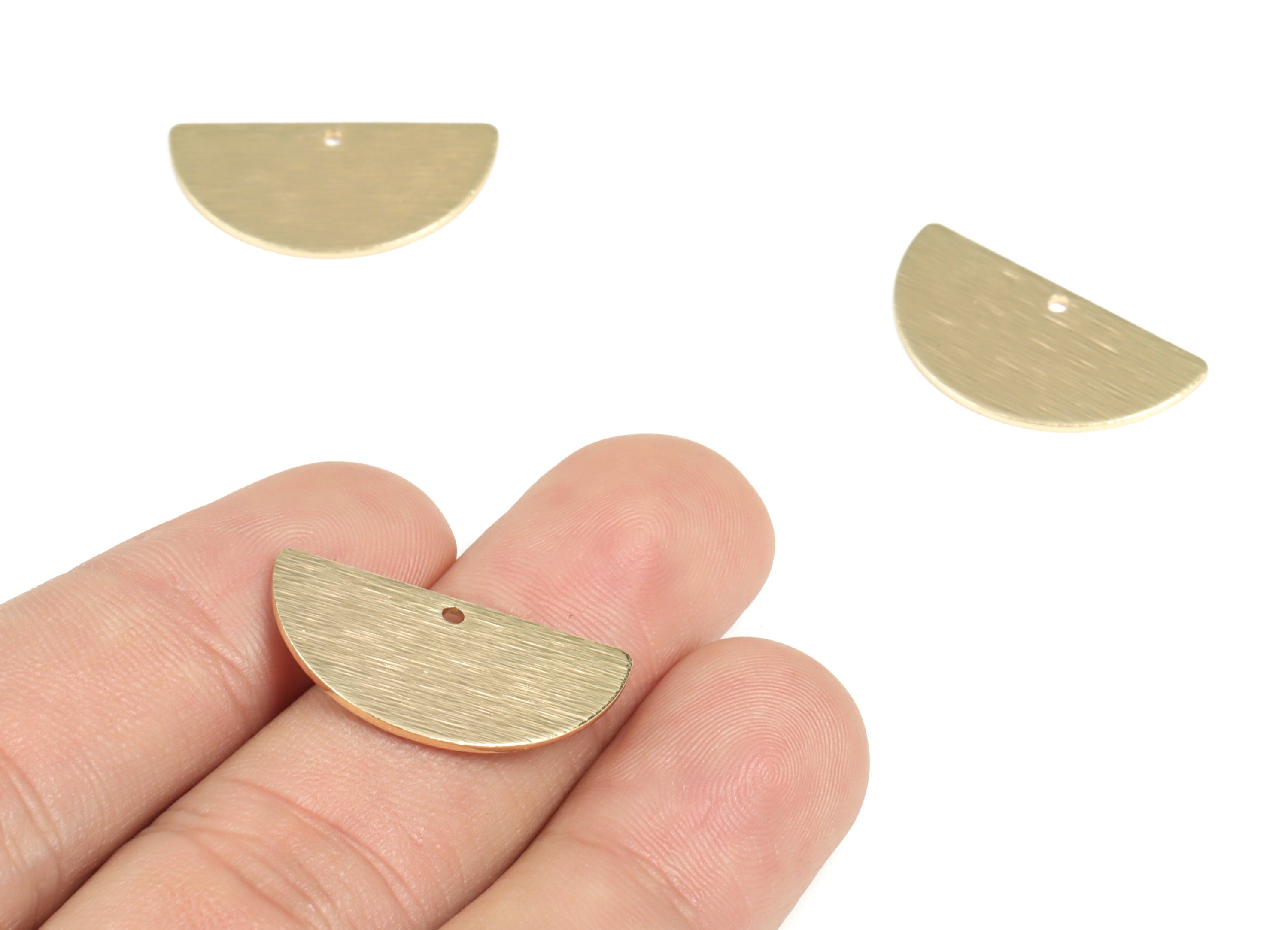 Brass Textured Half Moon Earring Charms - Gold Semi Circle Pendant - 18K Real Gold Plated Brass - Jewelry Supplies - 24x13x0.8mm - RGP3011 - DOMEDBAZAAR