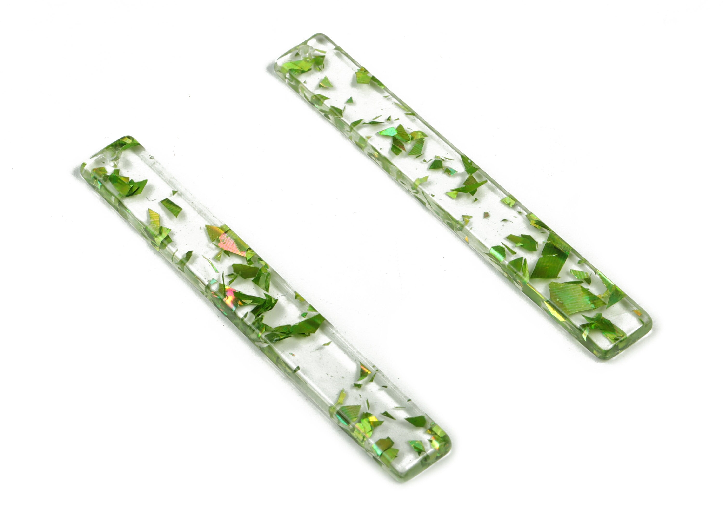 Acrylic Stick Charms - Transparent & Green Confetti - Bar Earrings and Pendant - Color Code: A547 - 59.7x7.8x2.5mm - AC1049-A547 - DOMEDBAZAAR